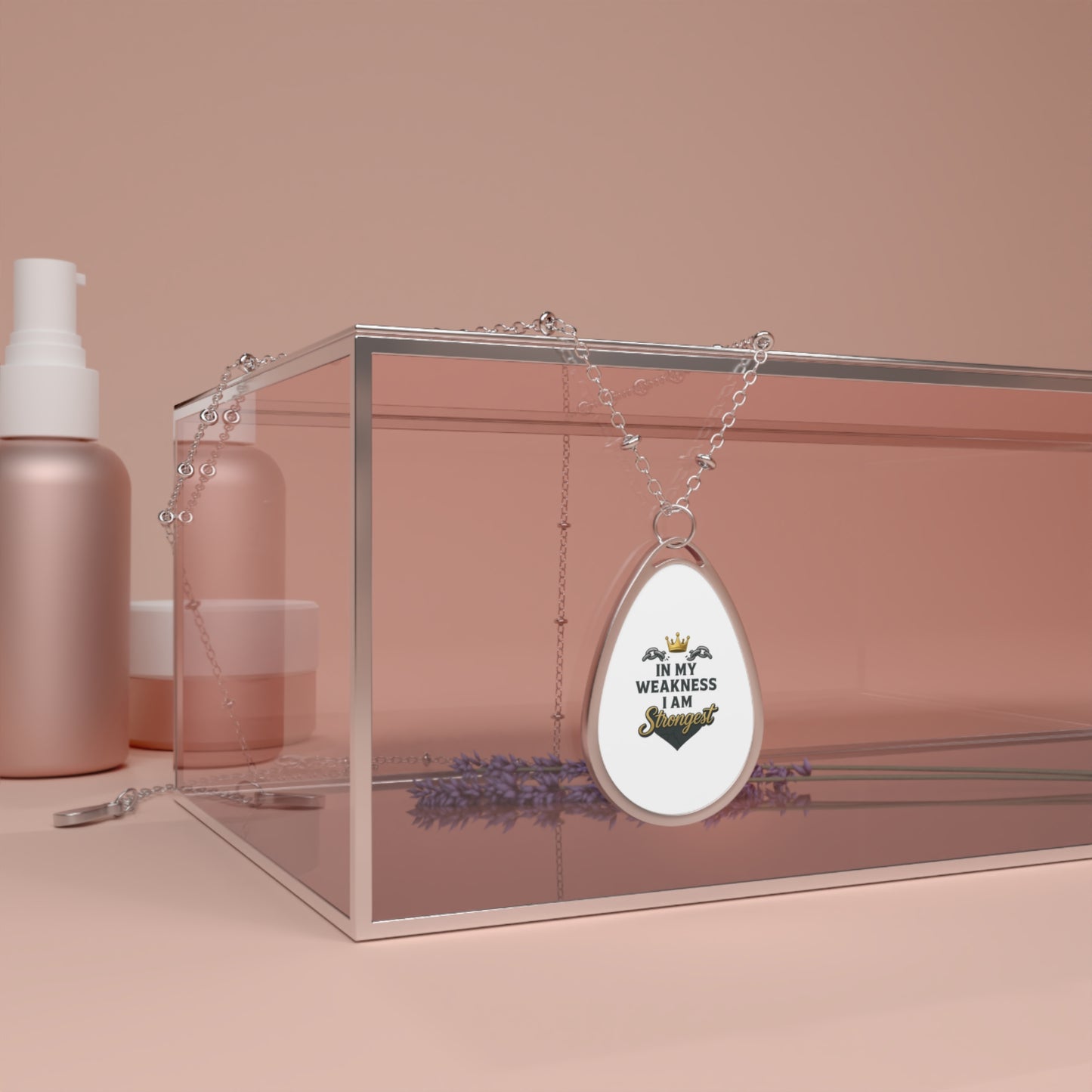 Inspirational Oval Necklace - In My Weakness I Am Strongest