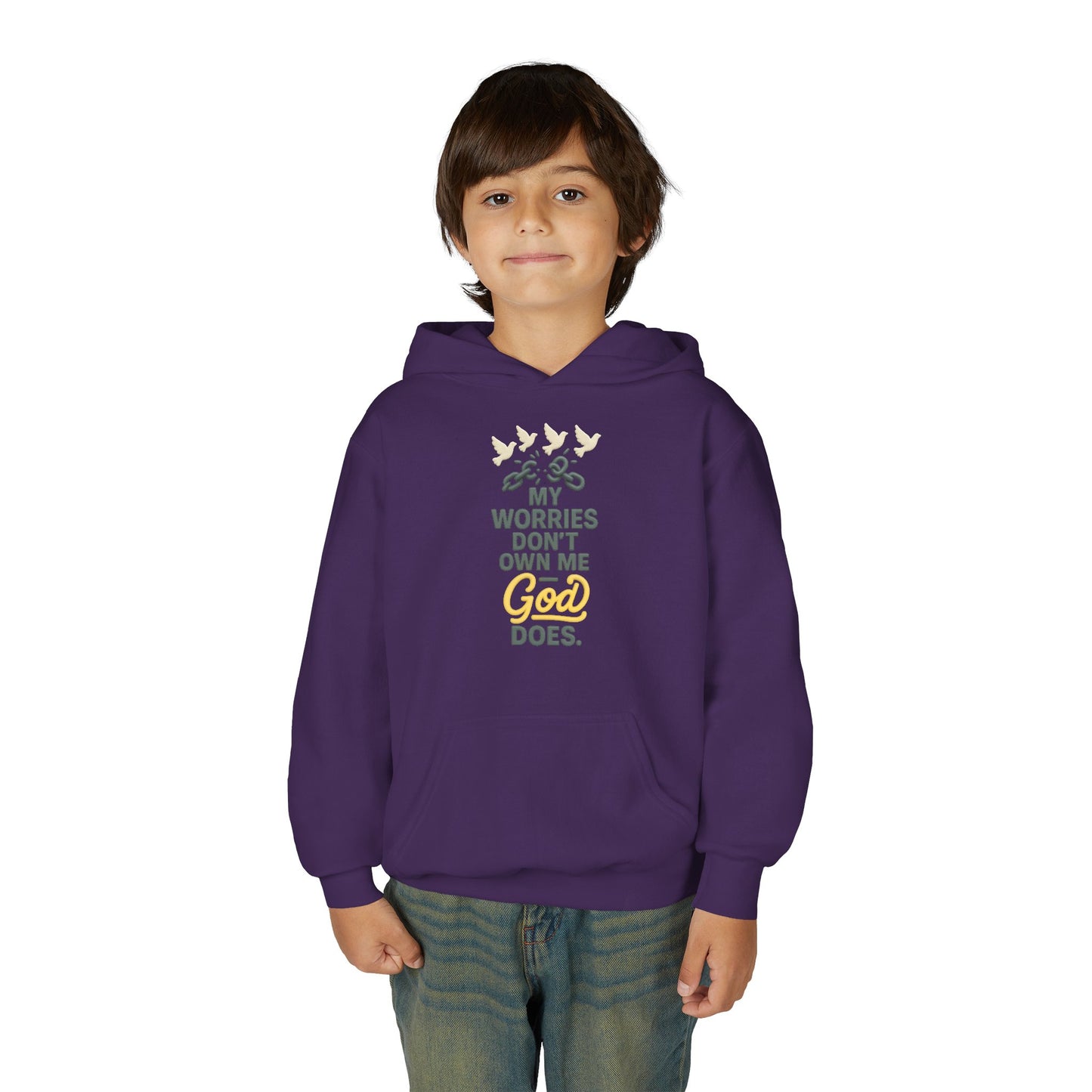Inspirational Youth Hoodie – My Worries Don’t Own Me, God Does | Faith-Based Sweatshirt