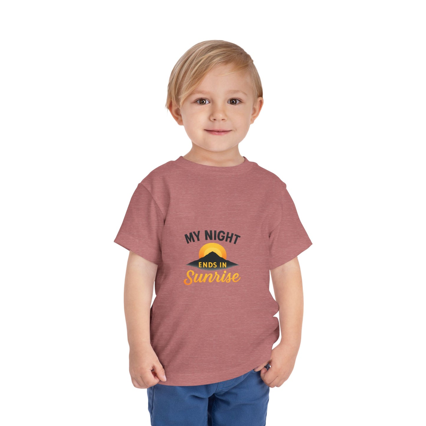 Toddler Tee — My Night Ends in Sunrise, Cute Sunrise Graphic Shirt