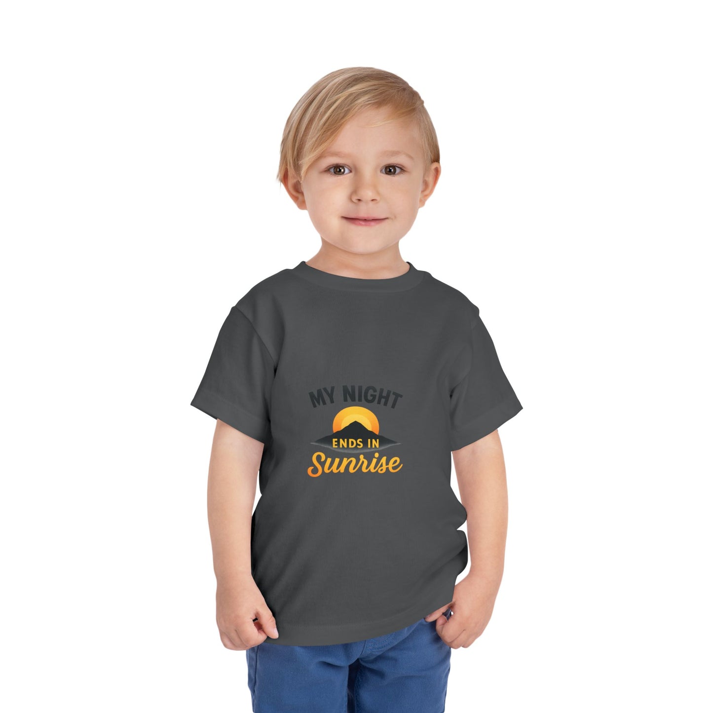 Toddler Tee — My Night Ends in Sunrise, Cute Sunrise Graphic Shirt