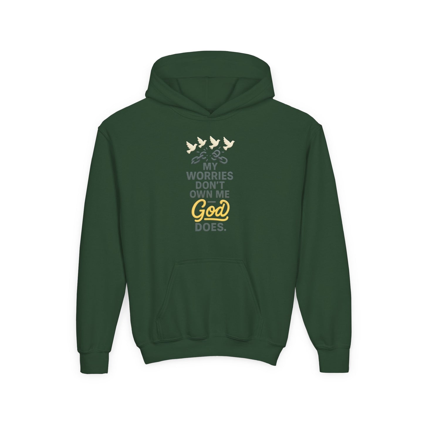 Inspirational Youth Hoodie – My Worries Don’t Own Me, God Does | Faith-Based Sweatshirt