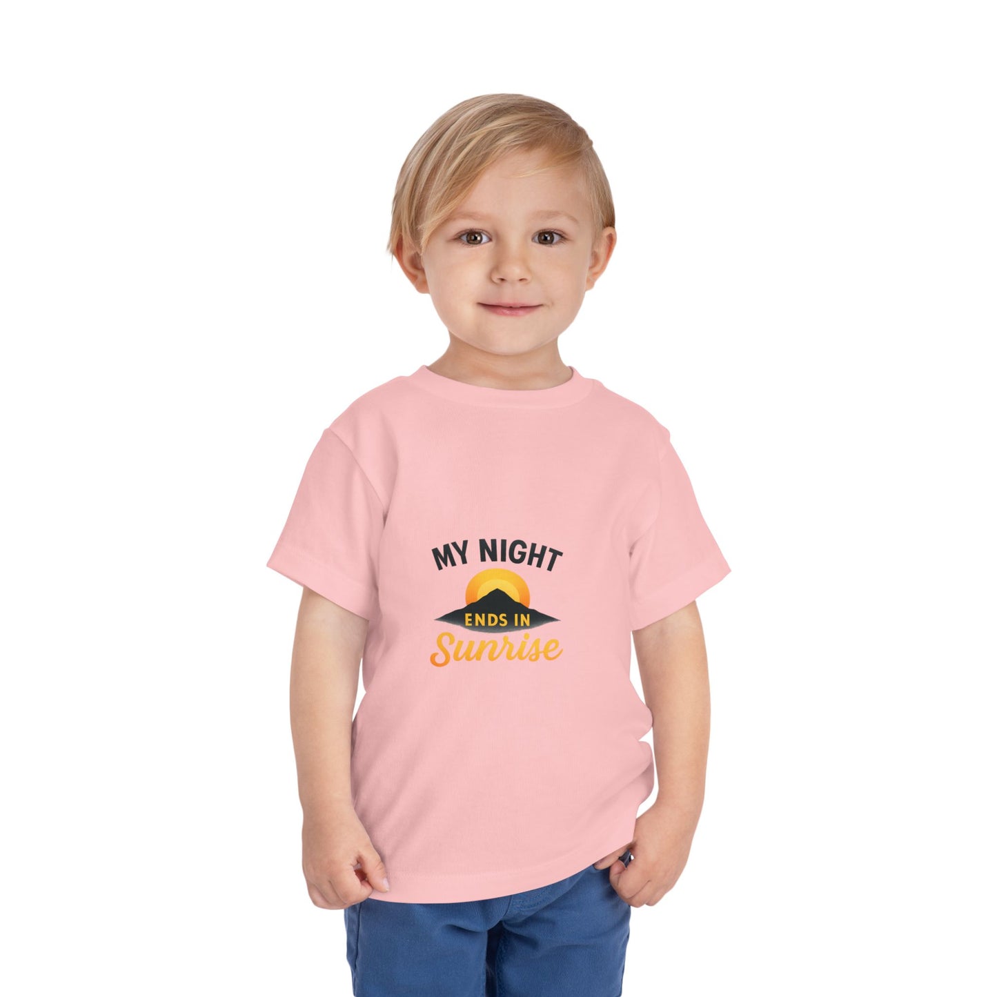 Toddler Tee — My Night Ends in Sunrise, Cute Sunrise Graphic Shirt