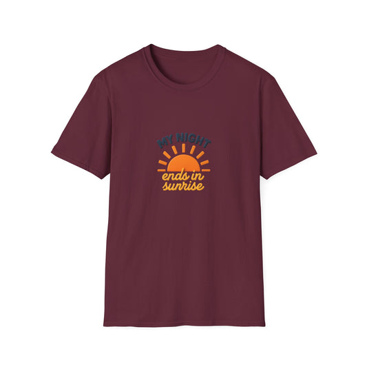 My Night Ends in Sunrise T-Shirt – Inspirational Unisex Softstyle® Tee for Hope, Comfort & Everyday Wear
