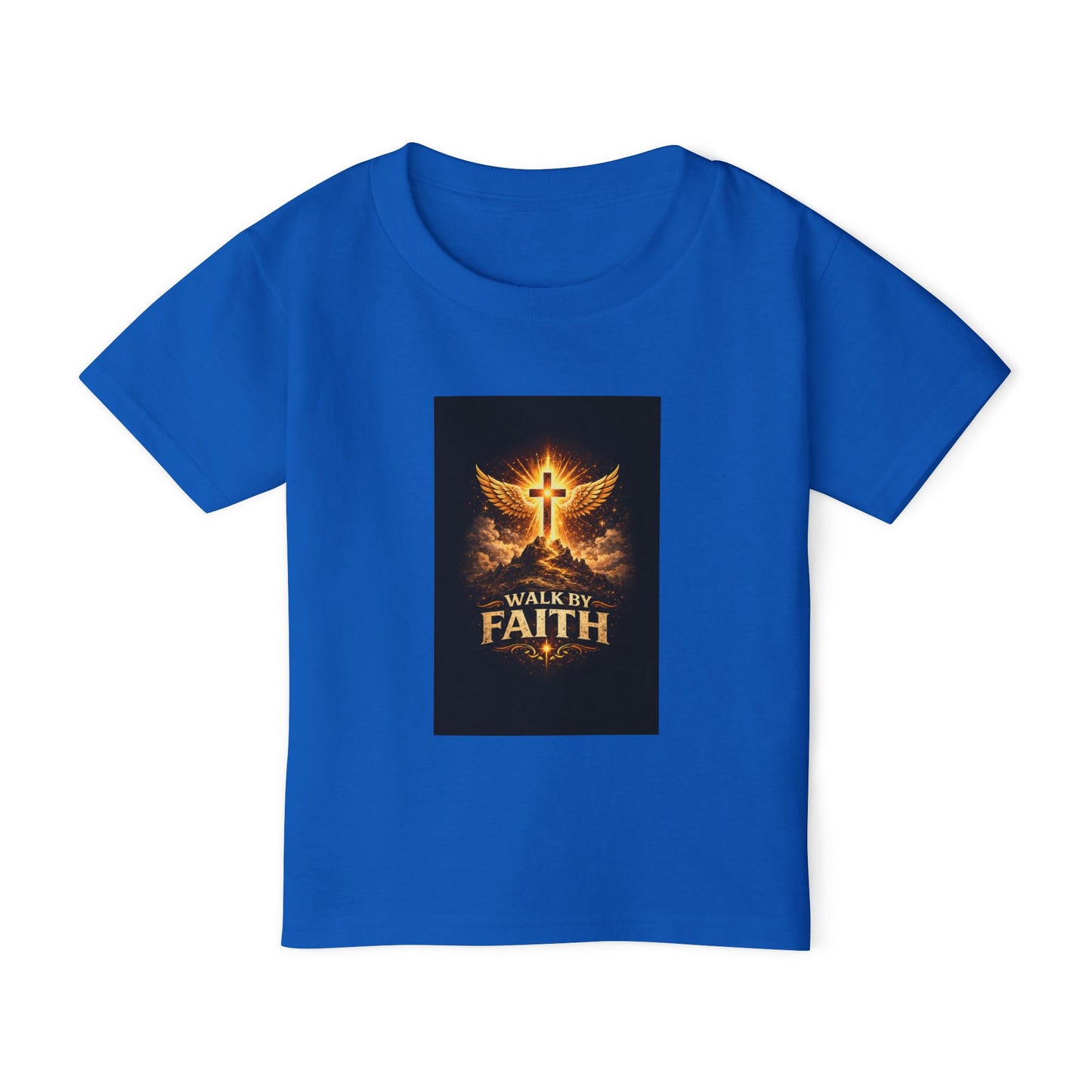 Toddler T‑Shirt — Walk By Faith Golden Cross & Wings Christian Shirt