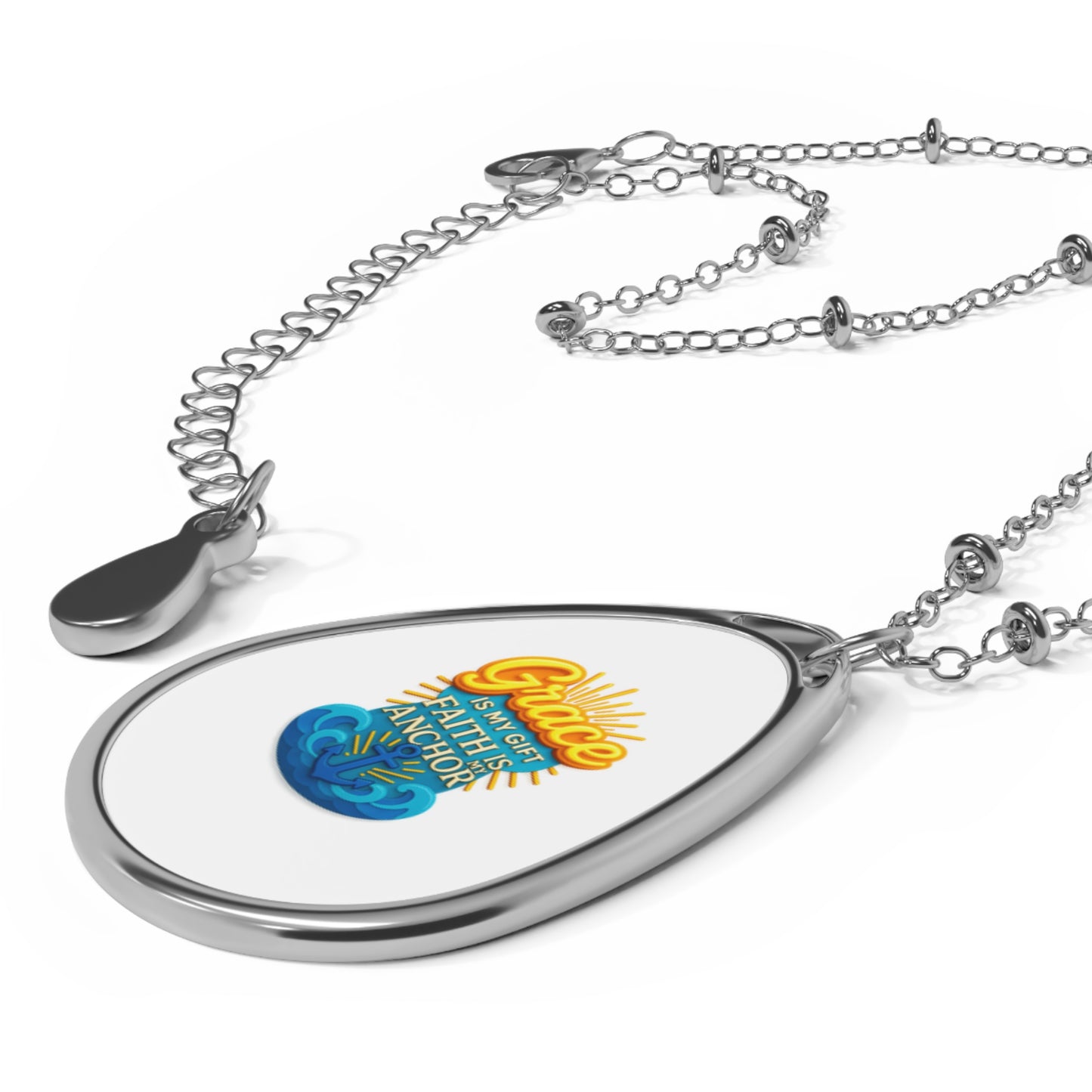 Grace Is My Gift – Inspirational Oval Pendant Necklace