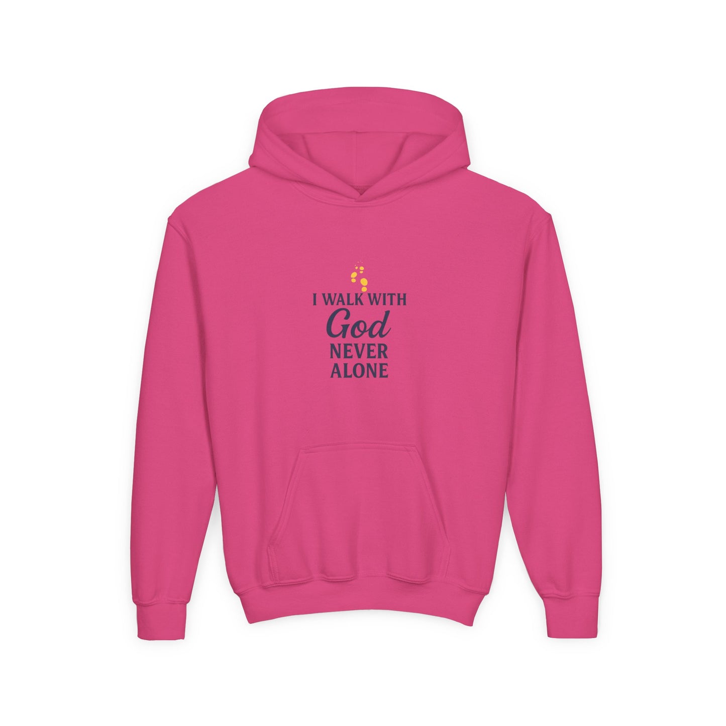 Youth Faith Hoodie – “I Walk With God Never Alone”  Cozy Christian Sweatshirt for Kids
