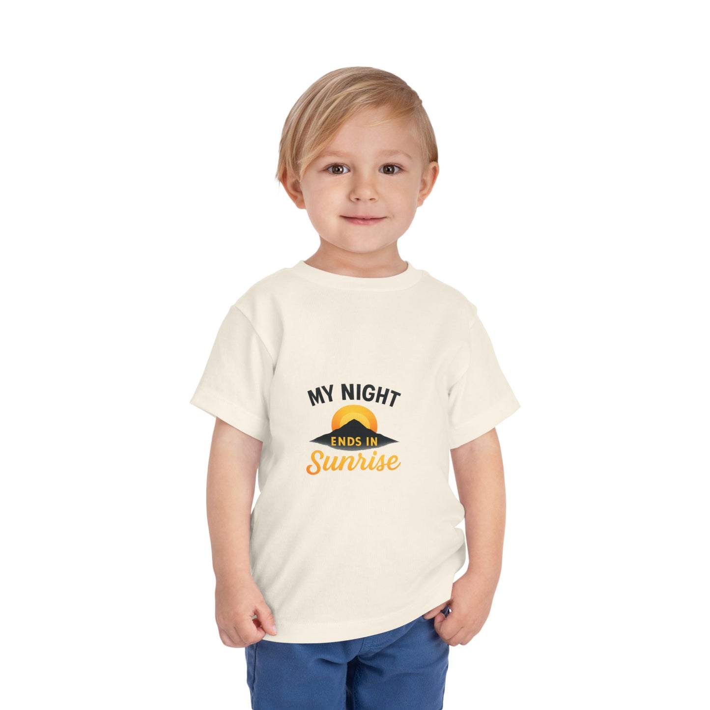 Toddler Tee — My Night Ends in Sunrise, Cute Sunrise Graphic Shirt