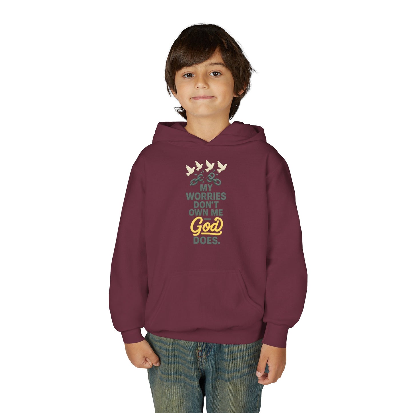 Inspirational Youth Hoodie – My Worries Don’t Own Me, God Does | Faith-Based Sweatshirt