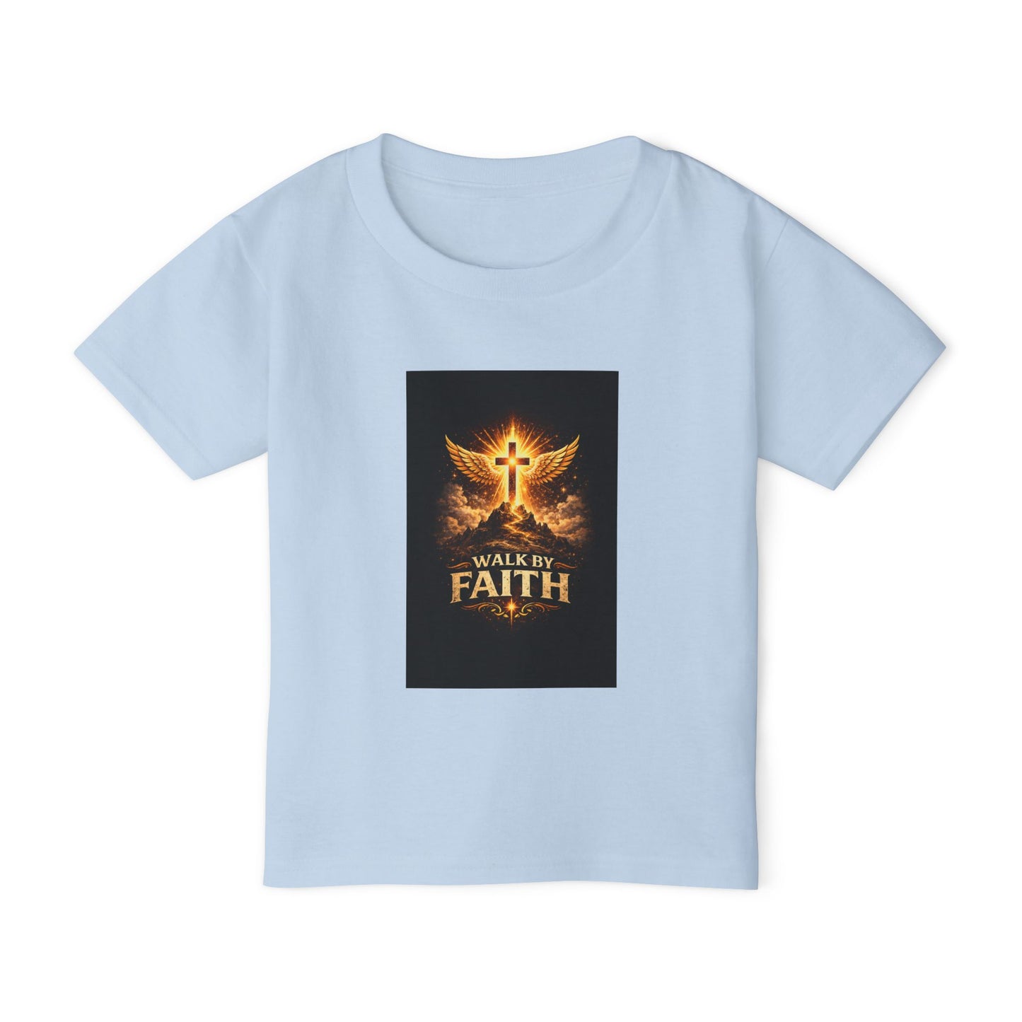 Toddler T‑Shirt — Walk By Faith Golden Cross & Wings Christian Shirt