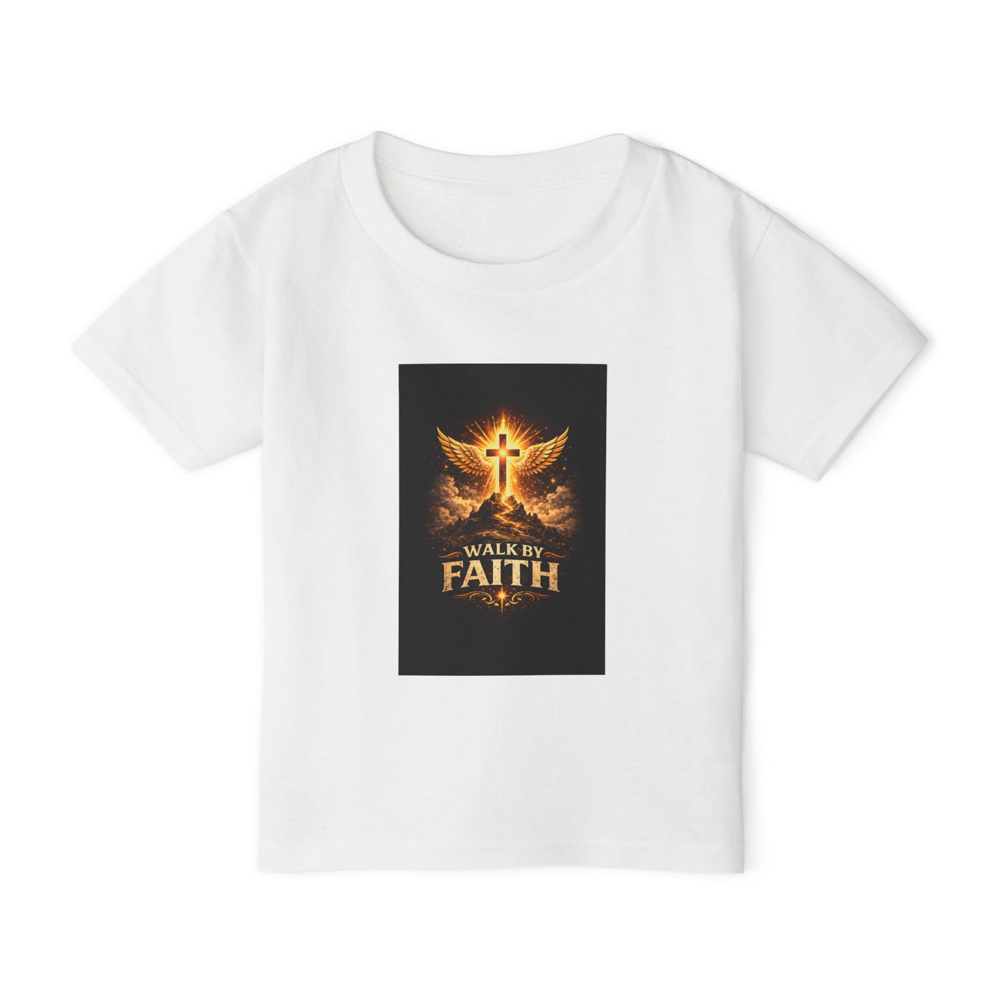 Toddler T‑Shirt — Walk By Faith Golden Cross & Wings Christian Shirt
