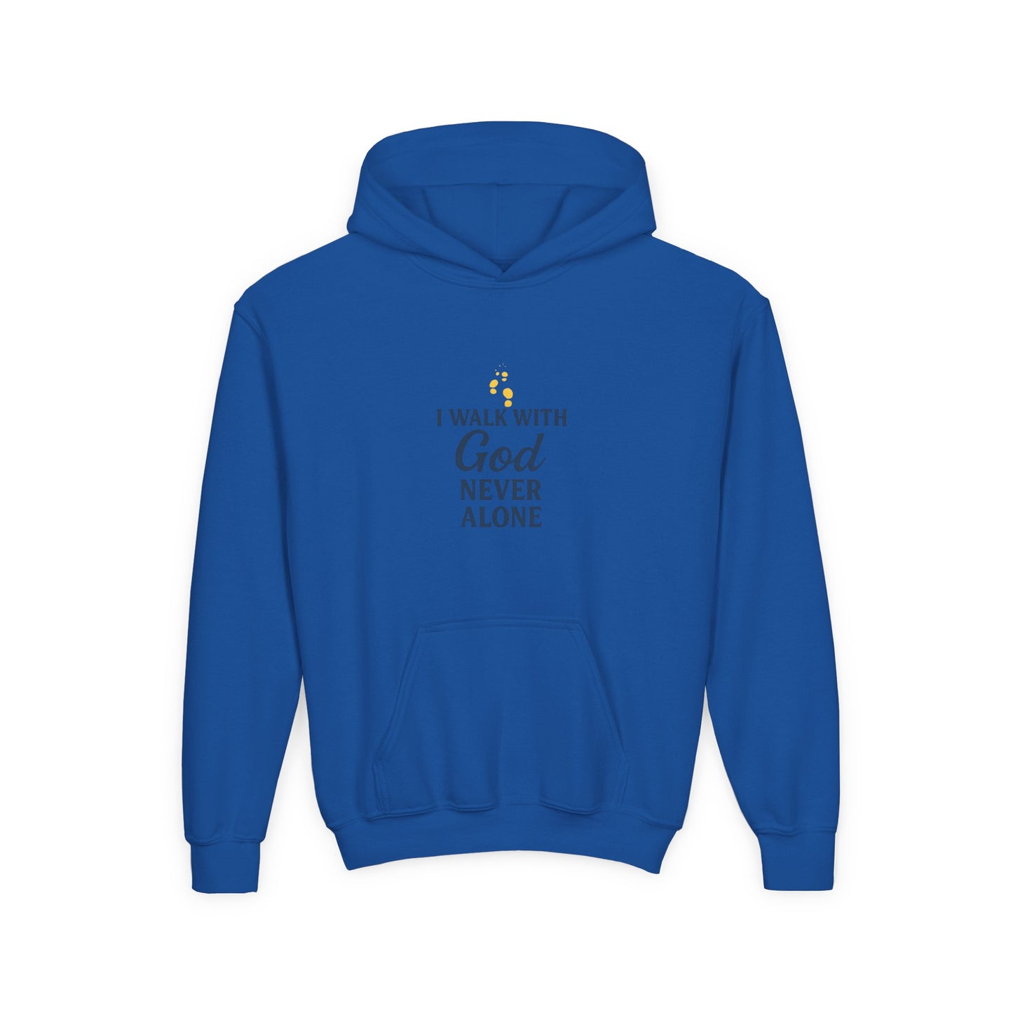 Youth Faith Hoodie – “I Walk With God Never Alone”  Cozy Christian Sweatshirt for Kids