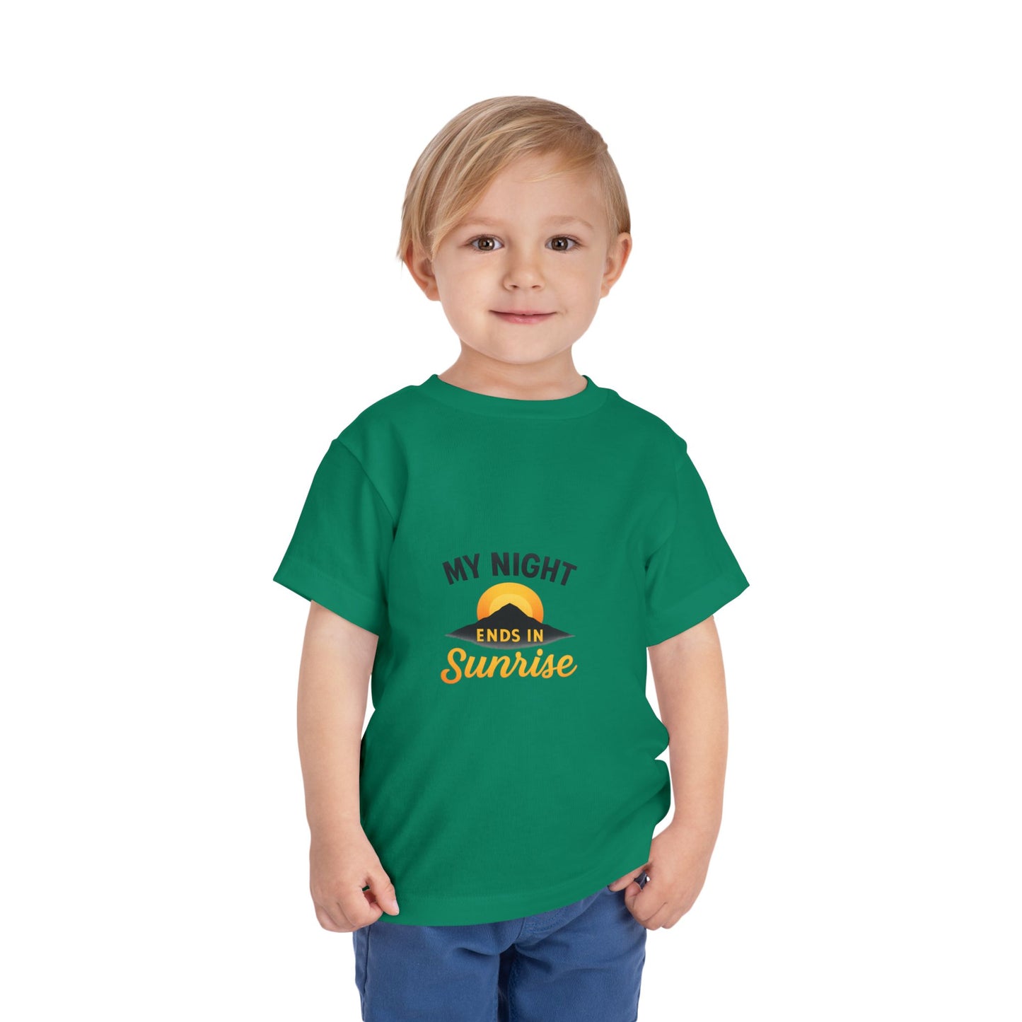Toddler Tee — My Night Ends in Sunrise, Cute Sunrise Graphic Shirt