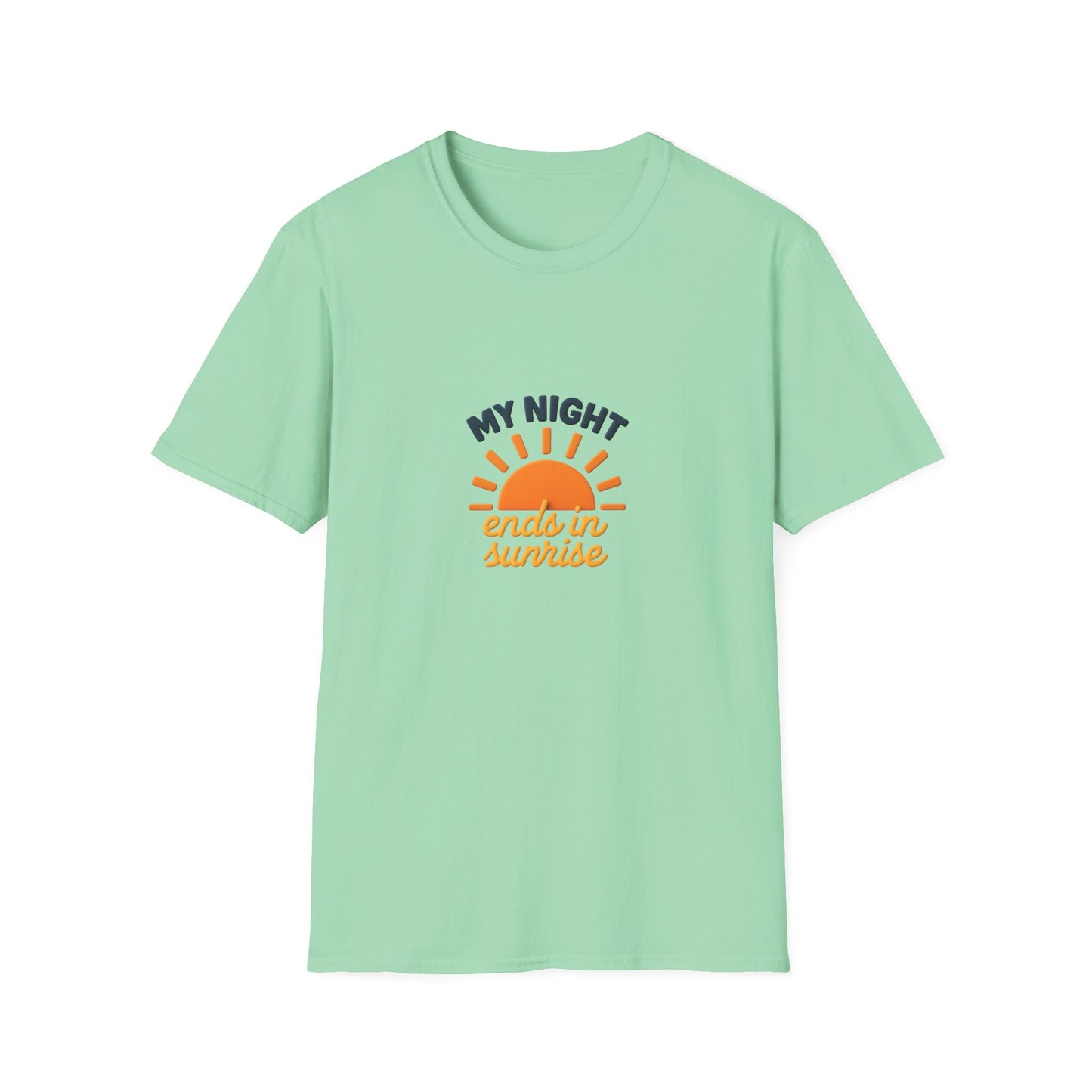 My Night Ends in Sunrise T-Shirt – Inspirational Unisex Softstyle® Tee for Hope, Comfort & Everyday Wear