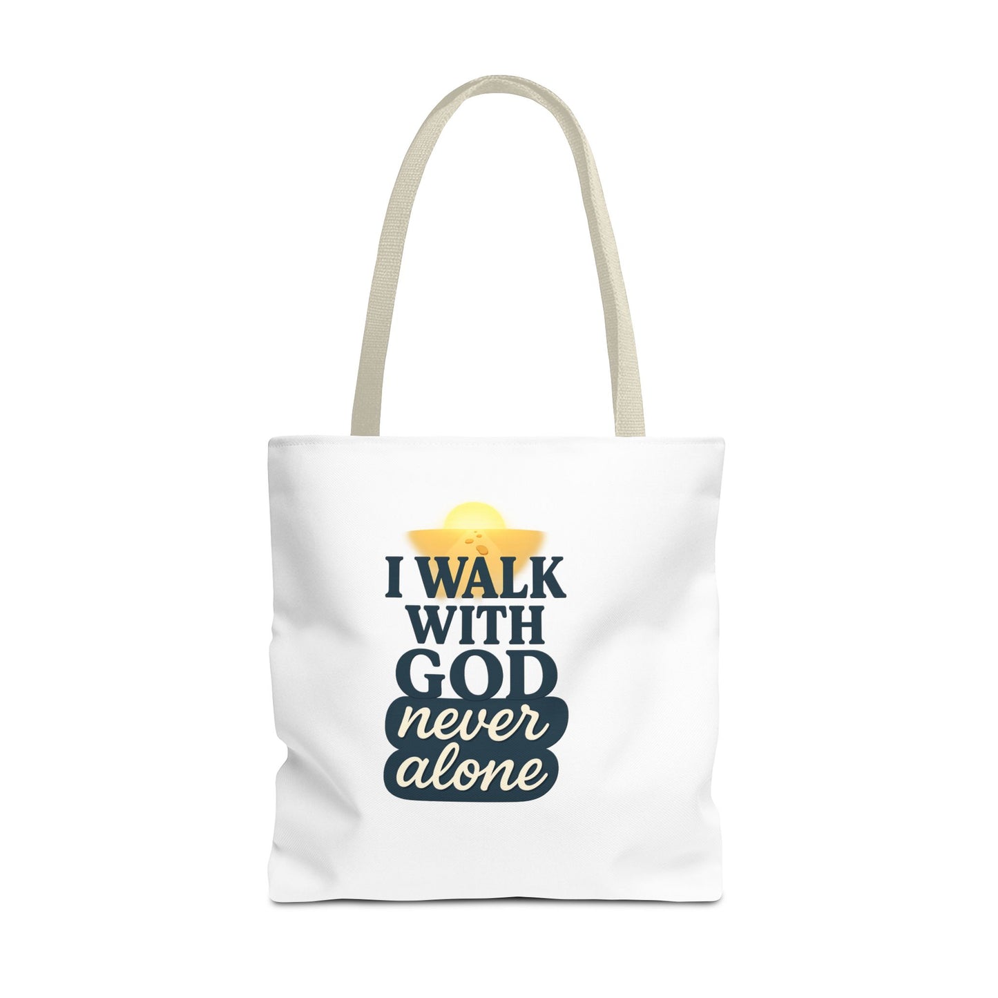 Inspirational Tote Bag - I Walk with God Never Alone, Faith Gift, Motivational Bag, Scripture Tote, Church Accessory, Christian Merchandise