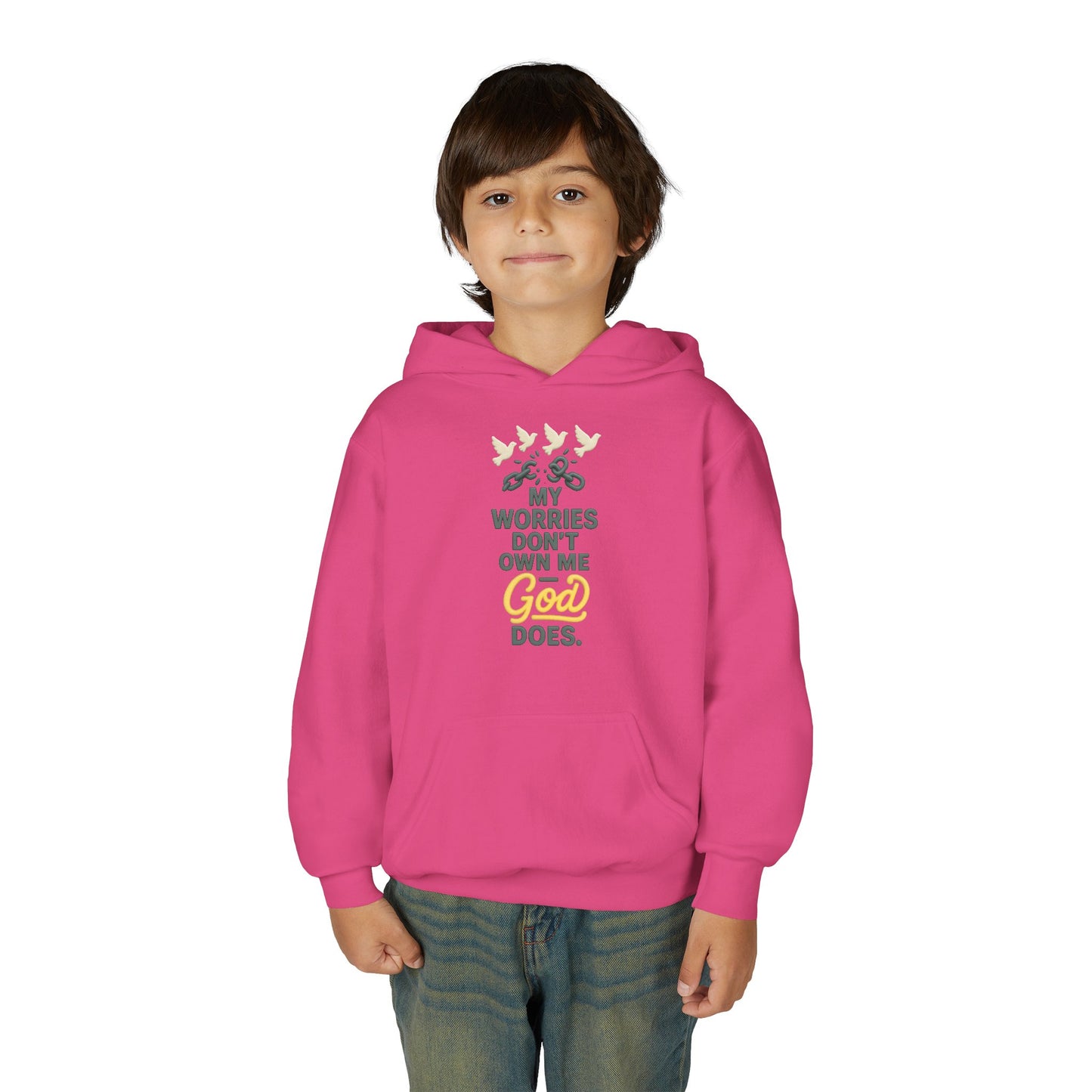 Inspirational Youth Hoodie – My Worries Don’t Own Me, God Does | Faith-Based Sweatshirt