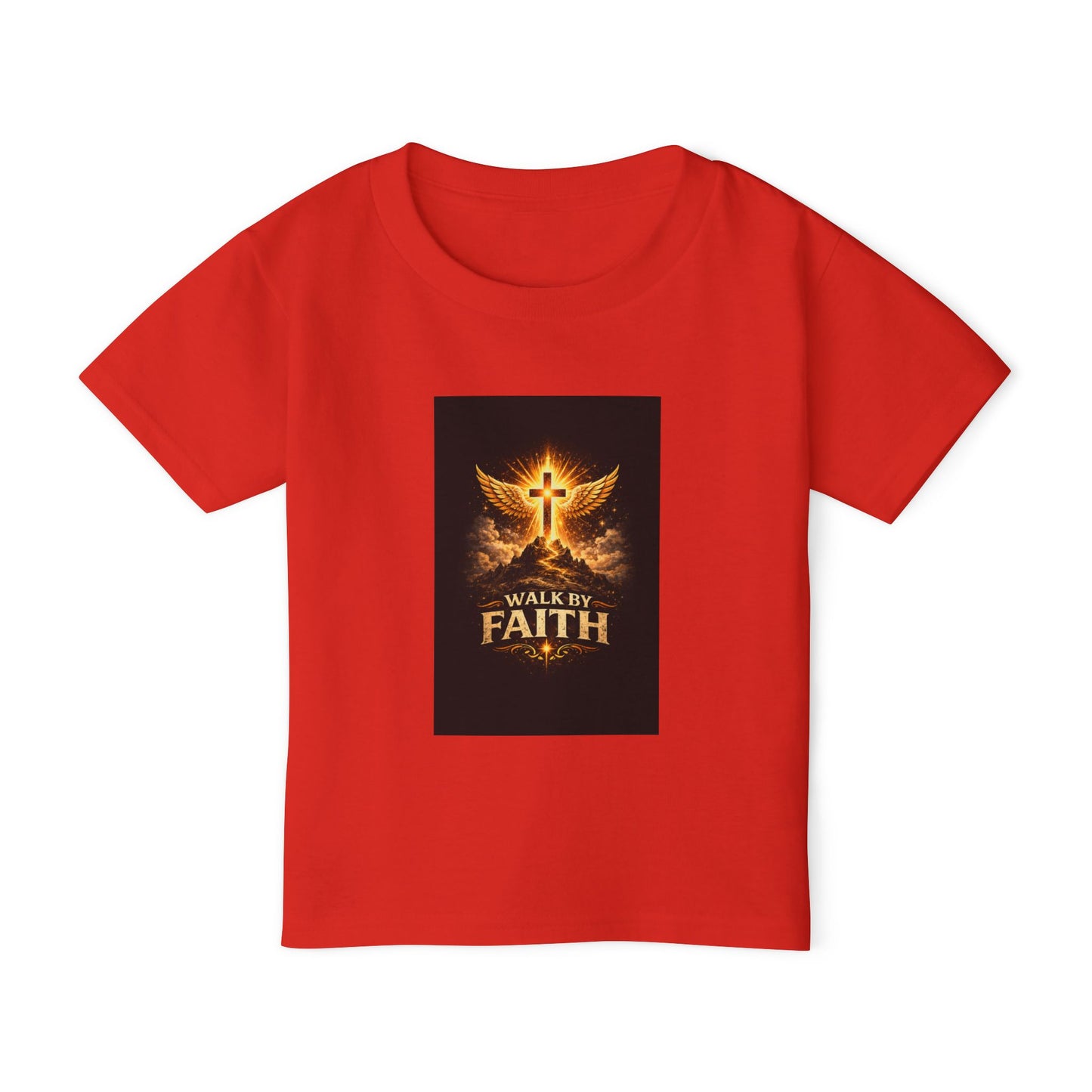 Toddler T‑Shirt — Walk By Faith Golden Cross & Wings Christian Shirt