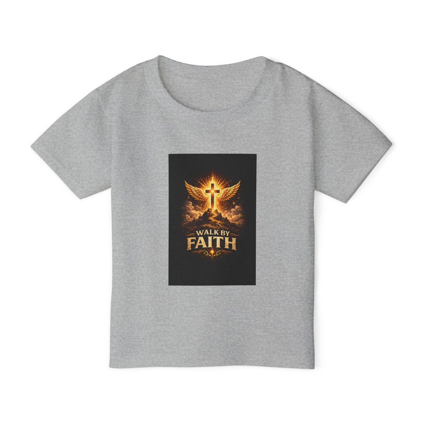Toddler T‑Shirt — Walk By Faith Golden Cross & Wings Christian Shirt