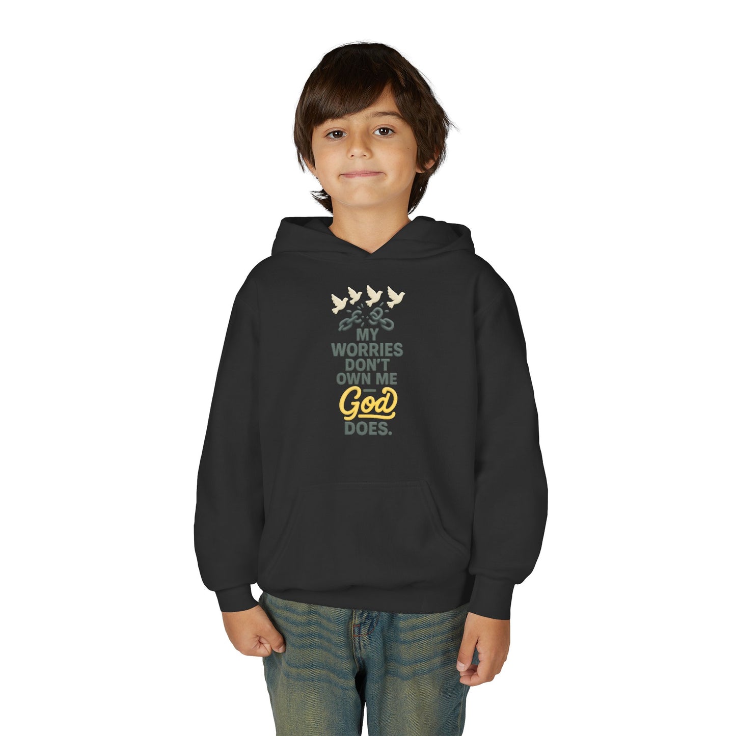Inspirational Youth Hoodie – My Worries Don’t Own Me, God Does | Faith-Based Sweatshirt