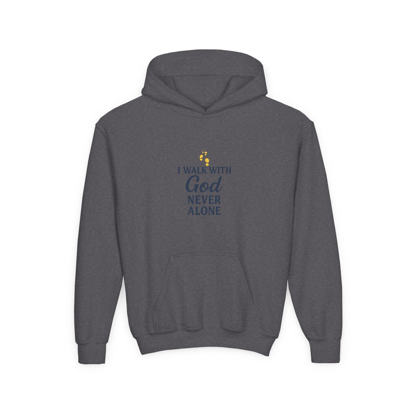 Youth Faith Hoodie – “I Walk With God Never Alone”  Cozy Christian Sweatshirt for Kids