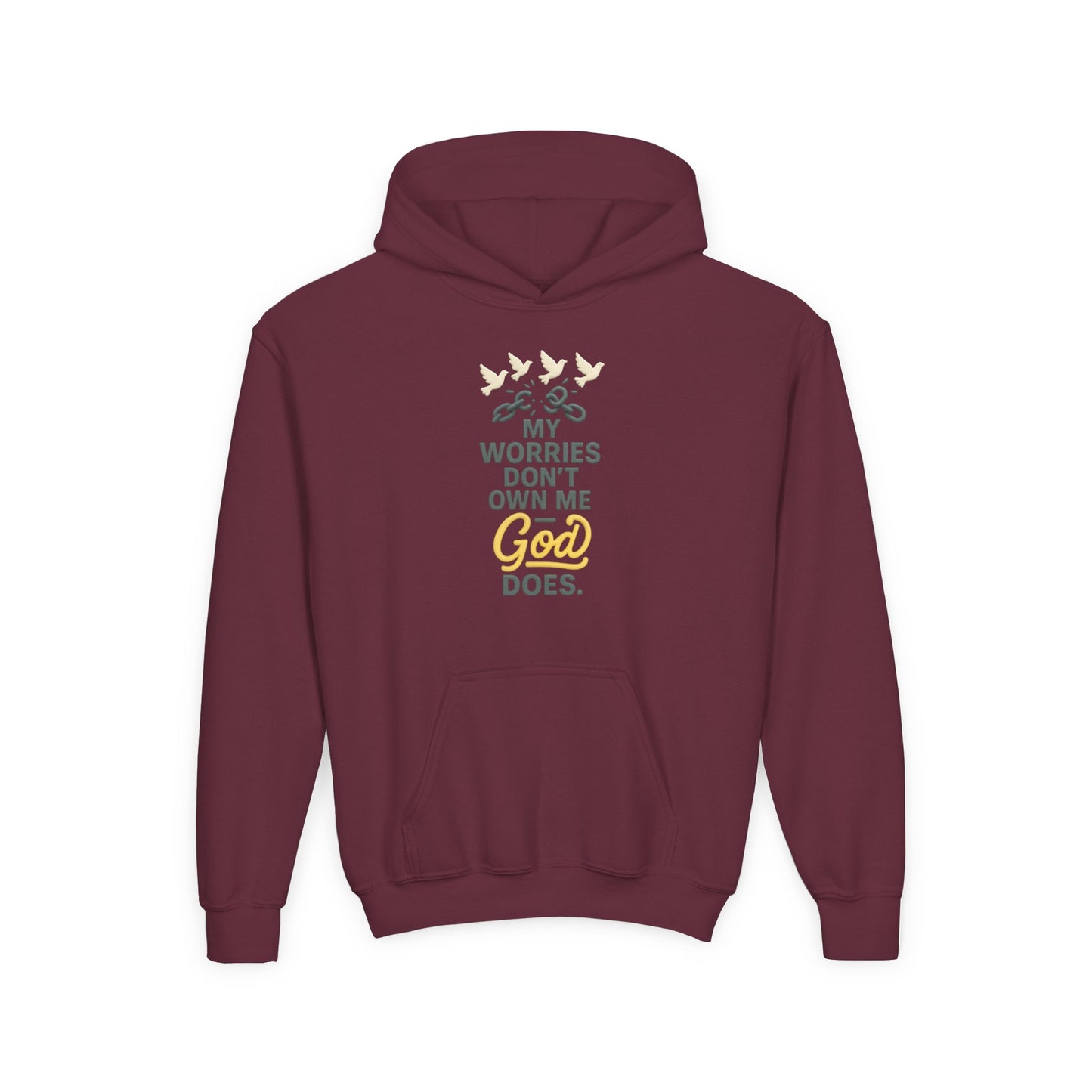 Inspirational Youth Hoodie – My Worries Don’t Own Me, God Does | Faith-Based Sweatshirt