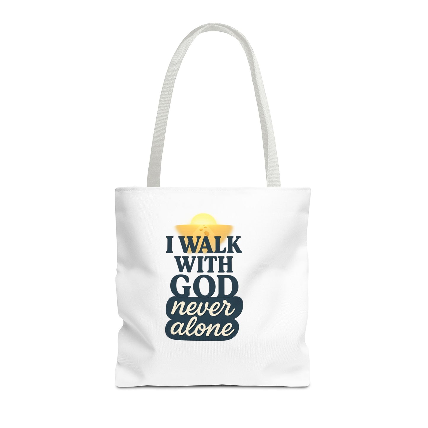 Inspirational Tote Bag - I Walk with God Never Alone, Faith Gift, Motivational Bag, Scripture Tote, Church Accessory, Christian Merchandise