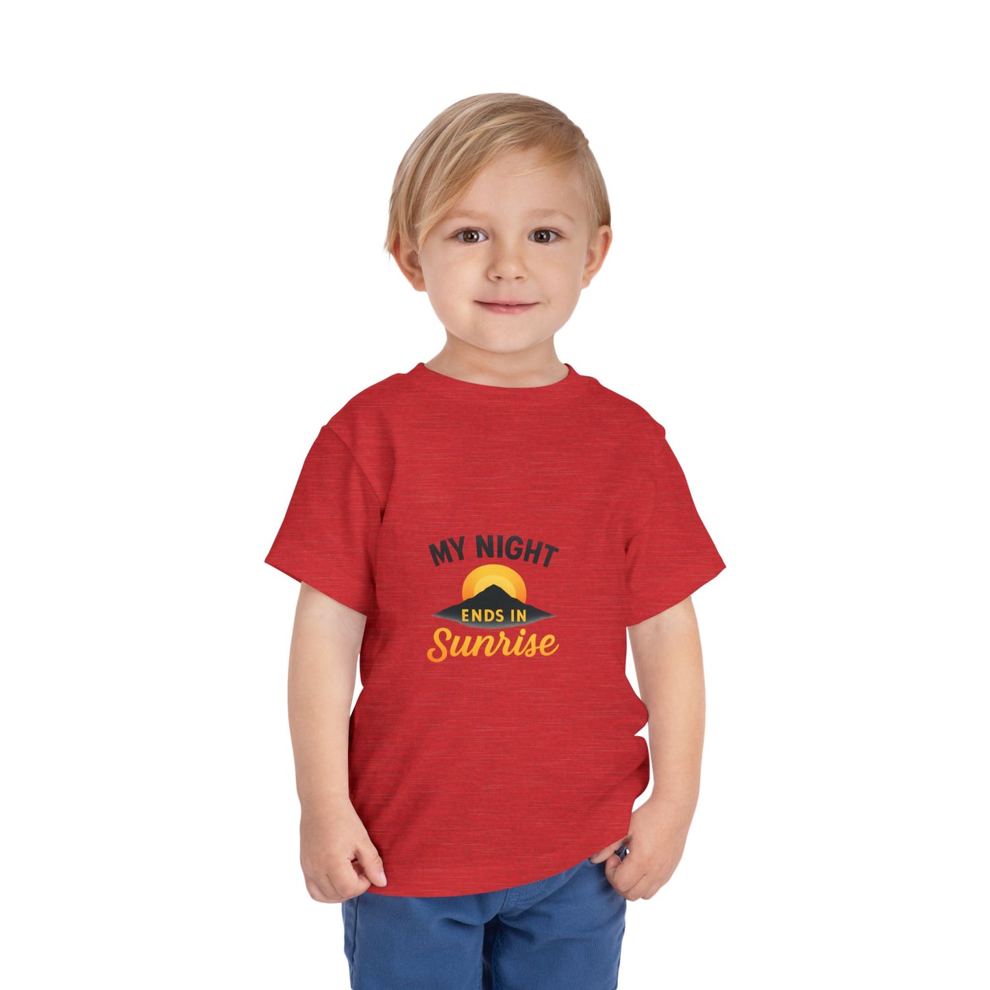 Toddler Tee — My Night Ends in Sunrise, Cute Sunrise Graphic Shirt