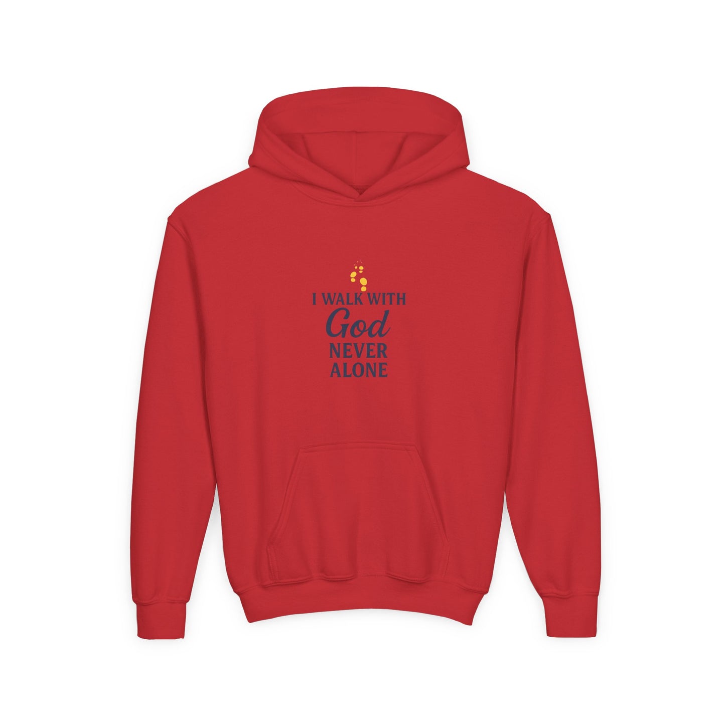 Youth Faith Hoodie – “I Walk With God Never Alone”  Cozy Christian Sweatshirt for Kids