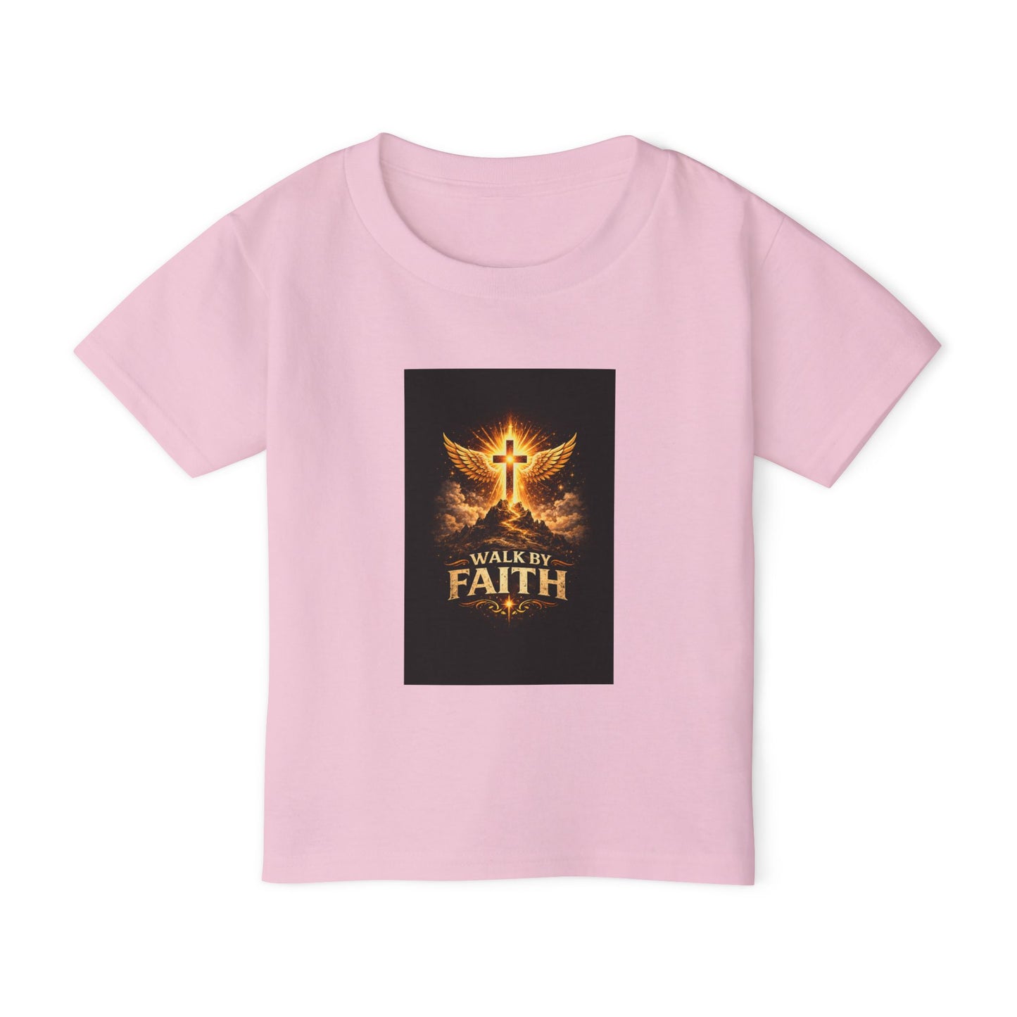 Toddler T‑Shirt — Walk By Faith Golden Cross & Wings Christian Shirt