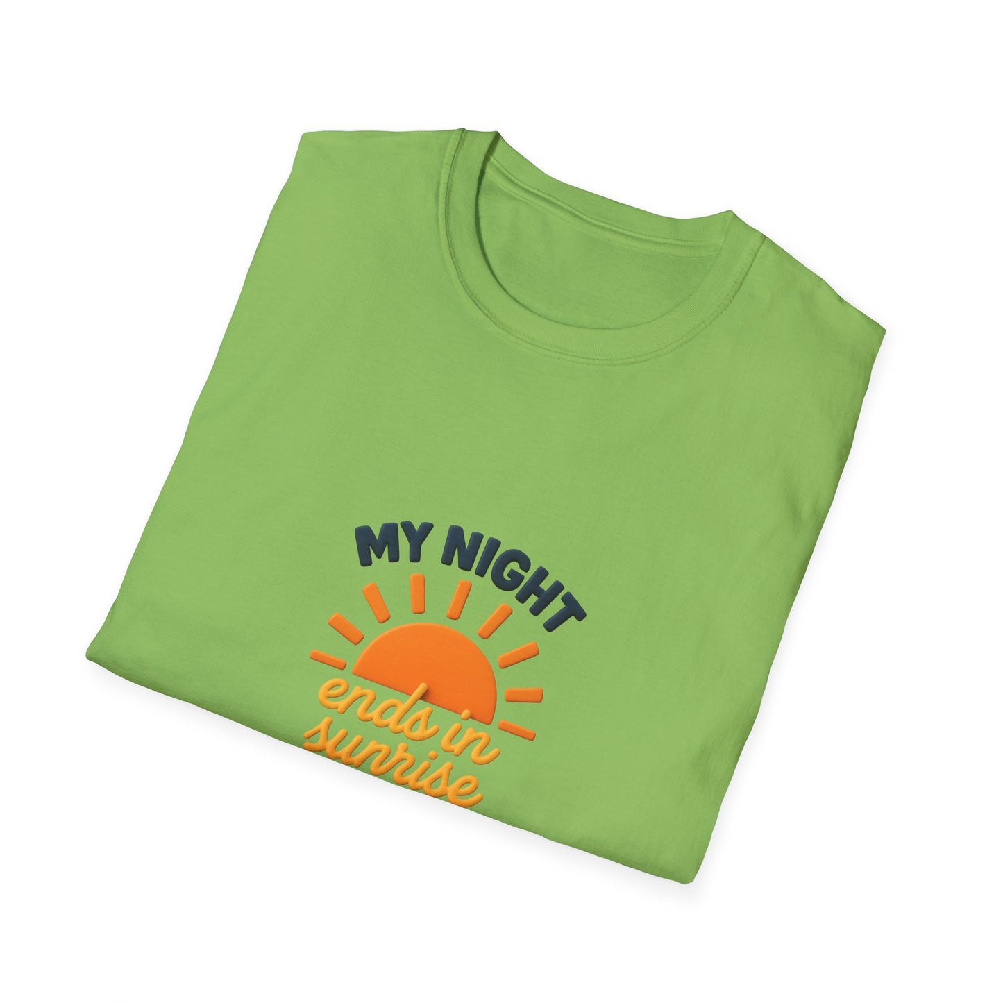 My Night Ends in Sunrise T-Shirt – Inspirational Unisex Softstyle® Tee for Hope, Comfort & Everyday Wear