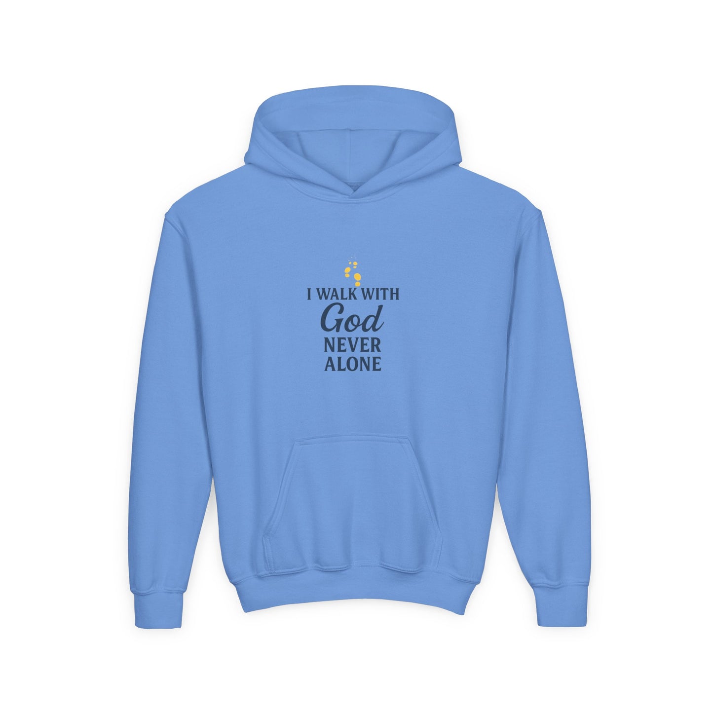 Youth Faith Hoodie – “I Walk With God Never Alone”  Cozy Christian Sweatshirt for Kids