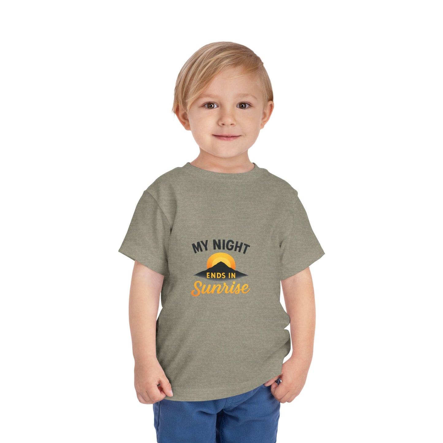 Toddler Tee — My Night Ends in Sunrise, Cute Sunrise Graphic Shirt