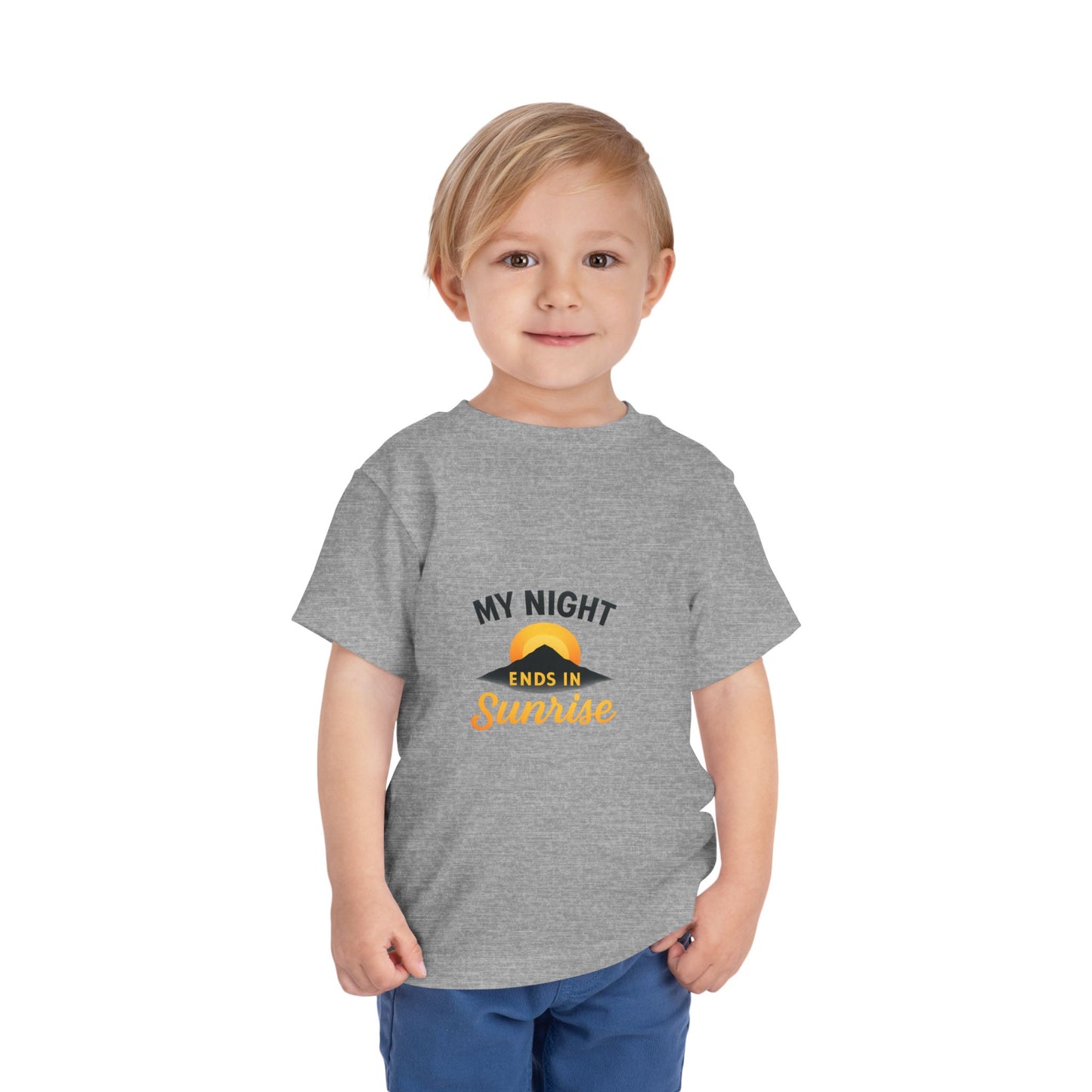 Toddler Tee — My Night Ends in Sunrise, Cute Sunrise Graphic Shirt