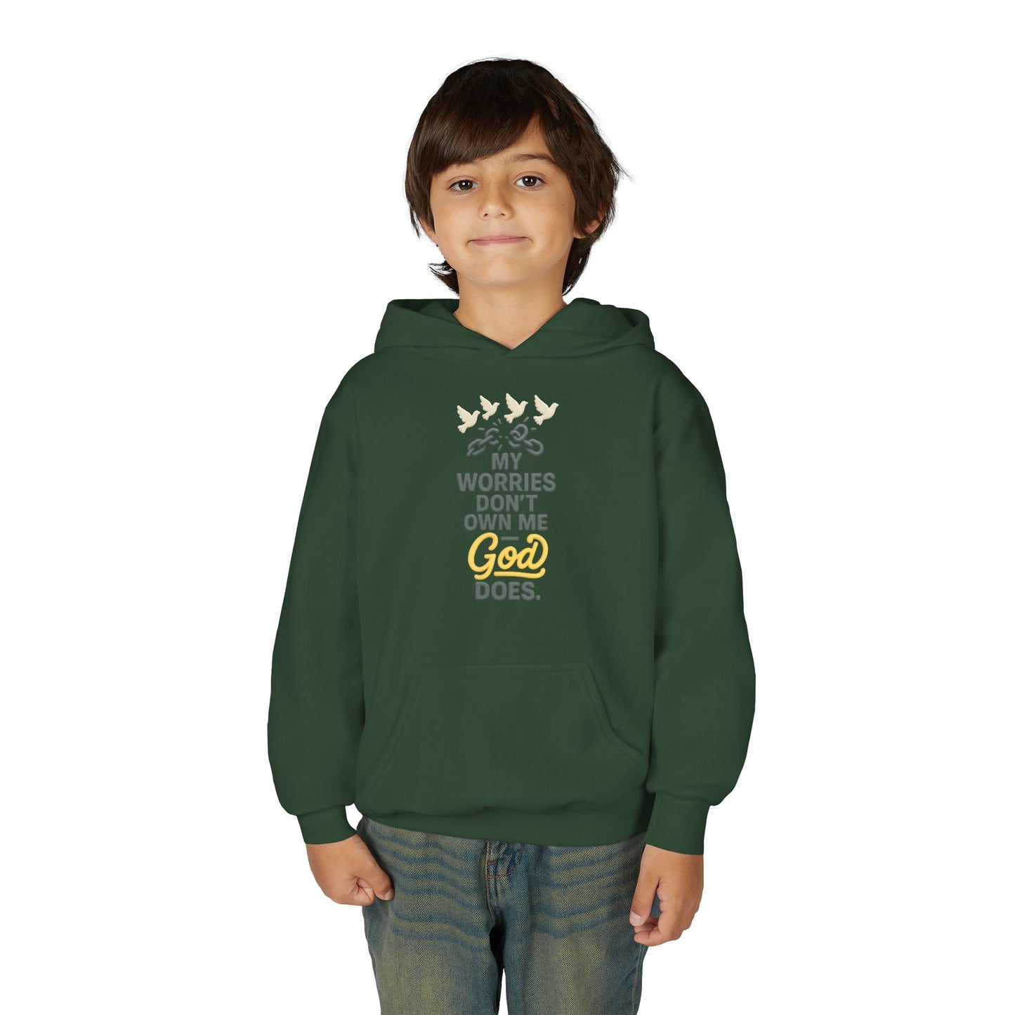 Inspirational Youth Hoodie – My Worries Don’t Own Me, God Does | Faith-Based Sweatshirt