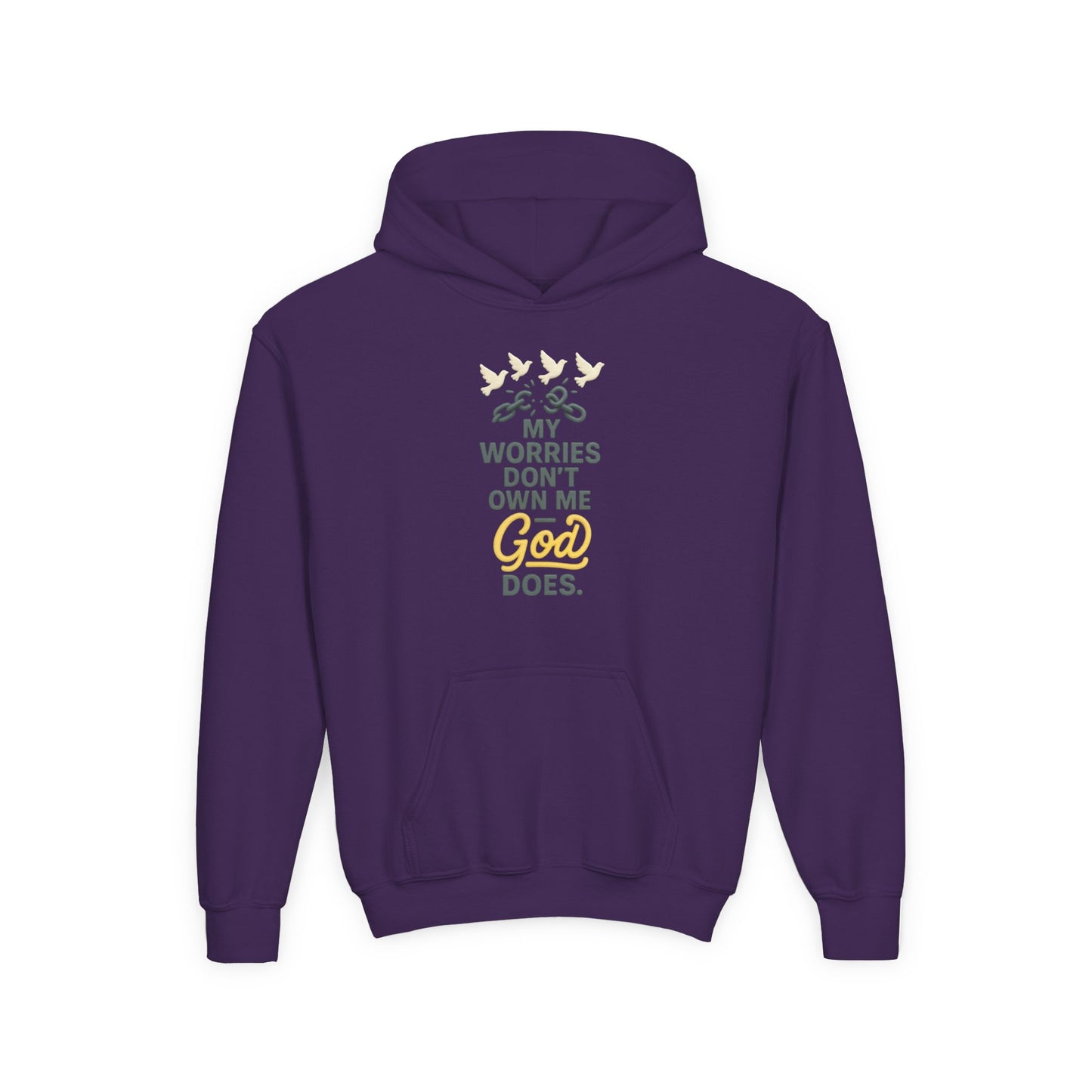 Inspirational Youth Hoodie – My Worries Don’t Own Me, God Does | Faith-Based Sweatshirt