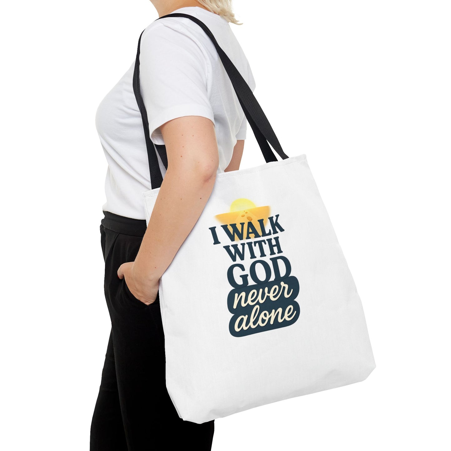 Inspirational Tote Bag - I Walk with God Never Alone, Faith Gift, Motivational Bag, Scripture Tote, Church Accessory, Christian Merchandise