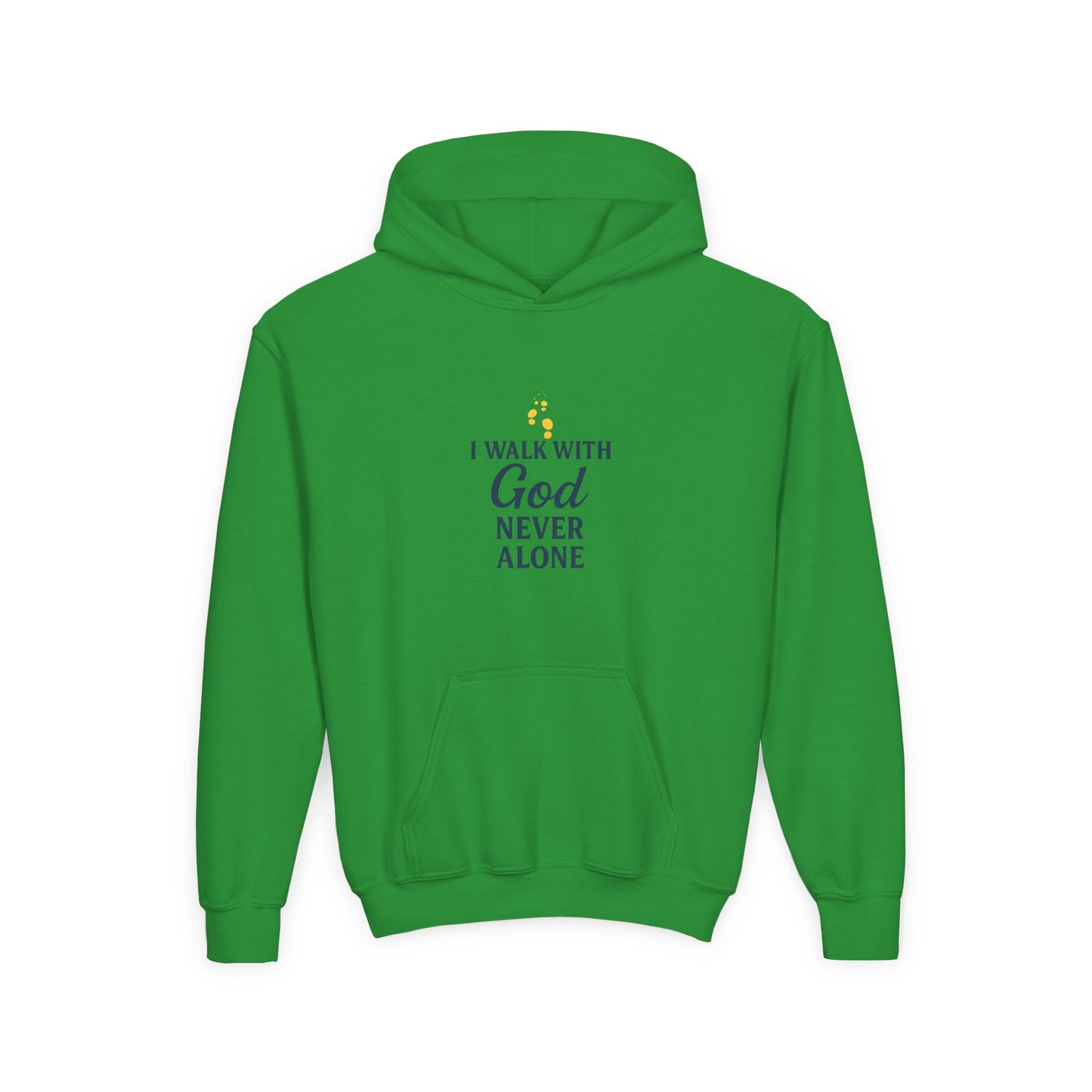 Youth Faith Hoodie – “I Walk With God Never Alone”  Cozy Christian Sweatshirt for Kids