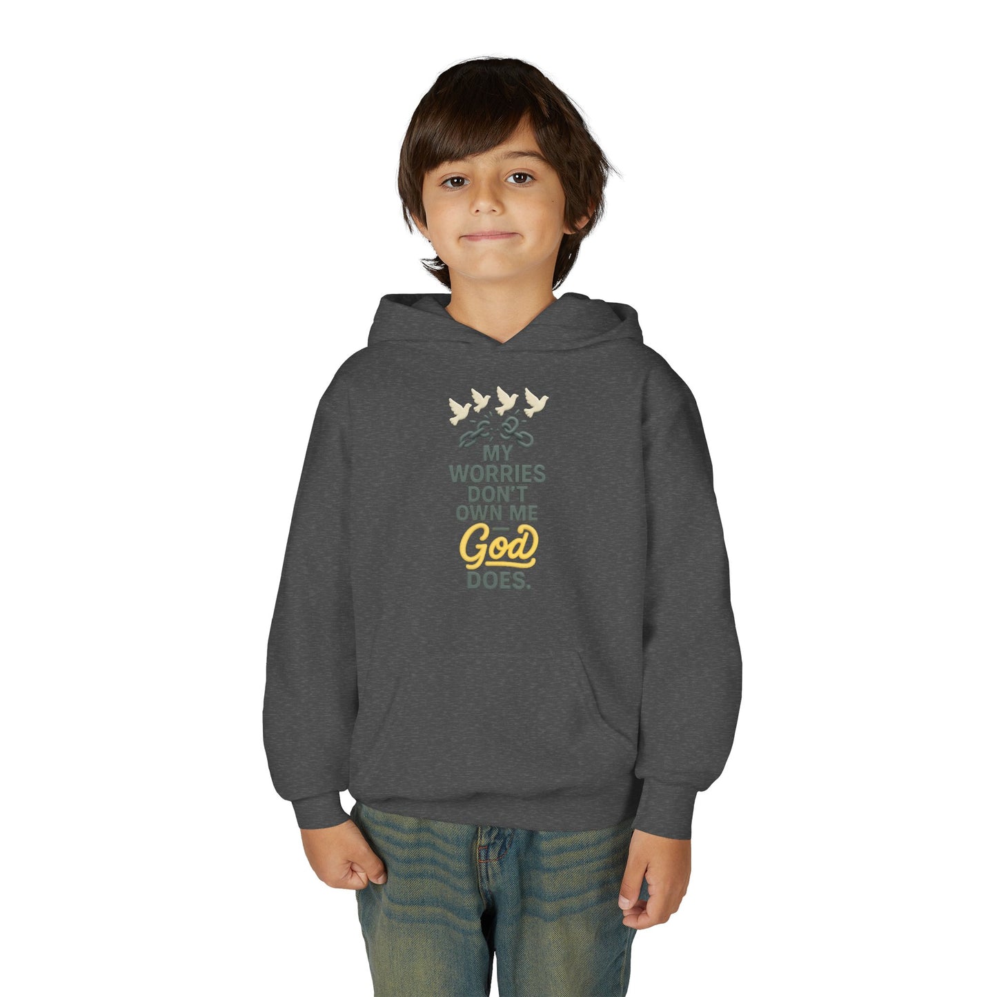 Inspirational Youth Hoodie – My Worries Don’t Own Me, God Does | Faith-Based Sweatshirt