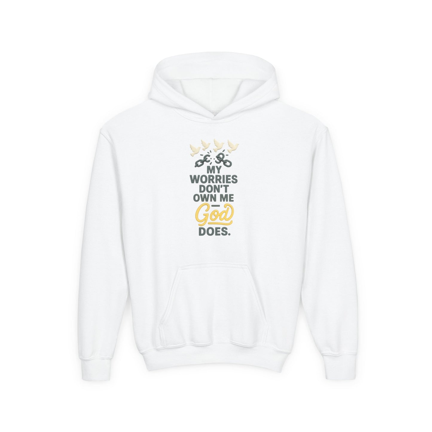 Inspirational Youth Hoodie – My Worries Don’t Own Me, God Does | Faith-Based Sweatshirt
