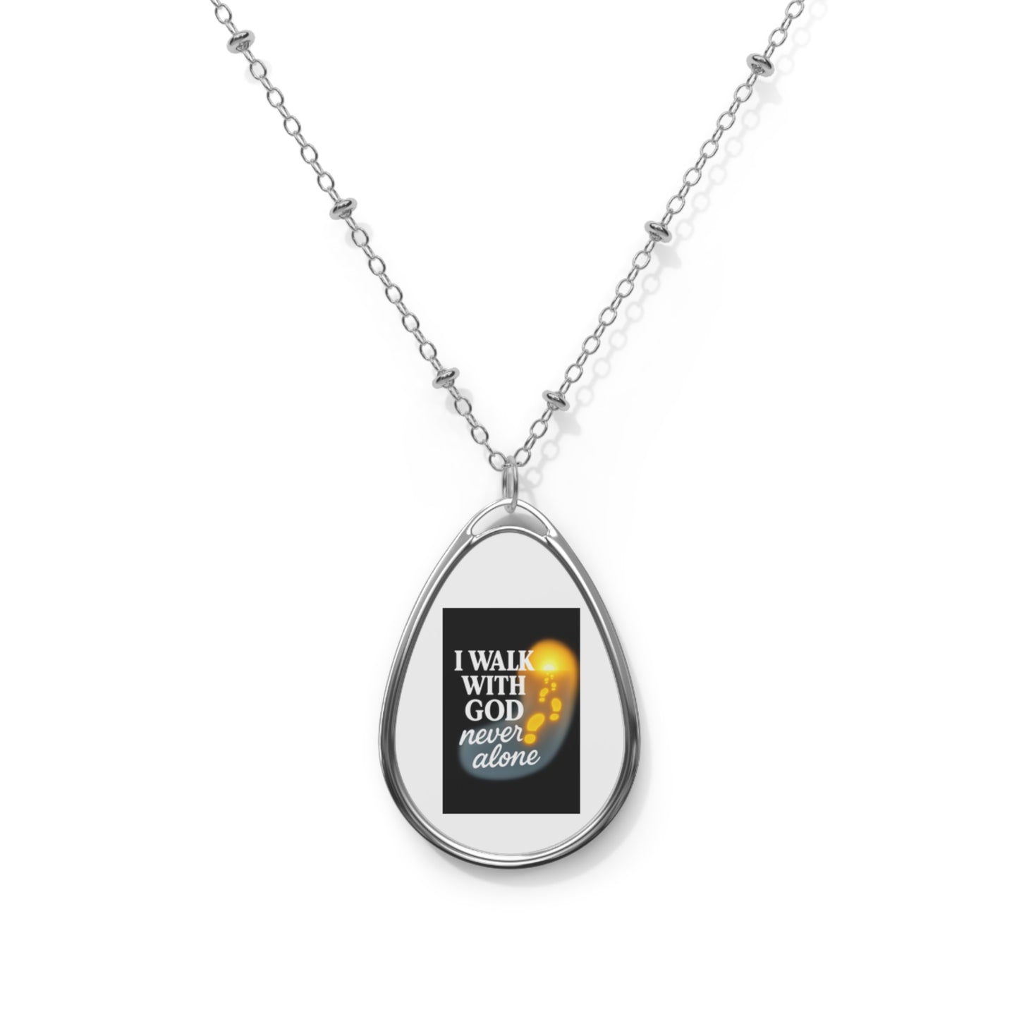 Inspirational Oval Necklace – I Walk With God, Faith Jewelry, Religious Gift, Spiritual Accessory, Uplifting Pendant