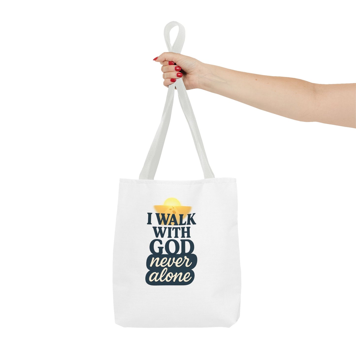 Inspirational Tote Bag - I Walk with God Never Alone, Faith Gift, Motivational Bag, Scripture Tote, Church Accessory, Christian Merchandise