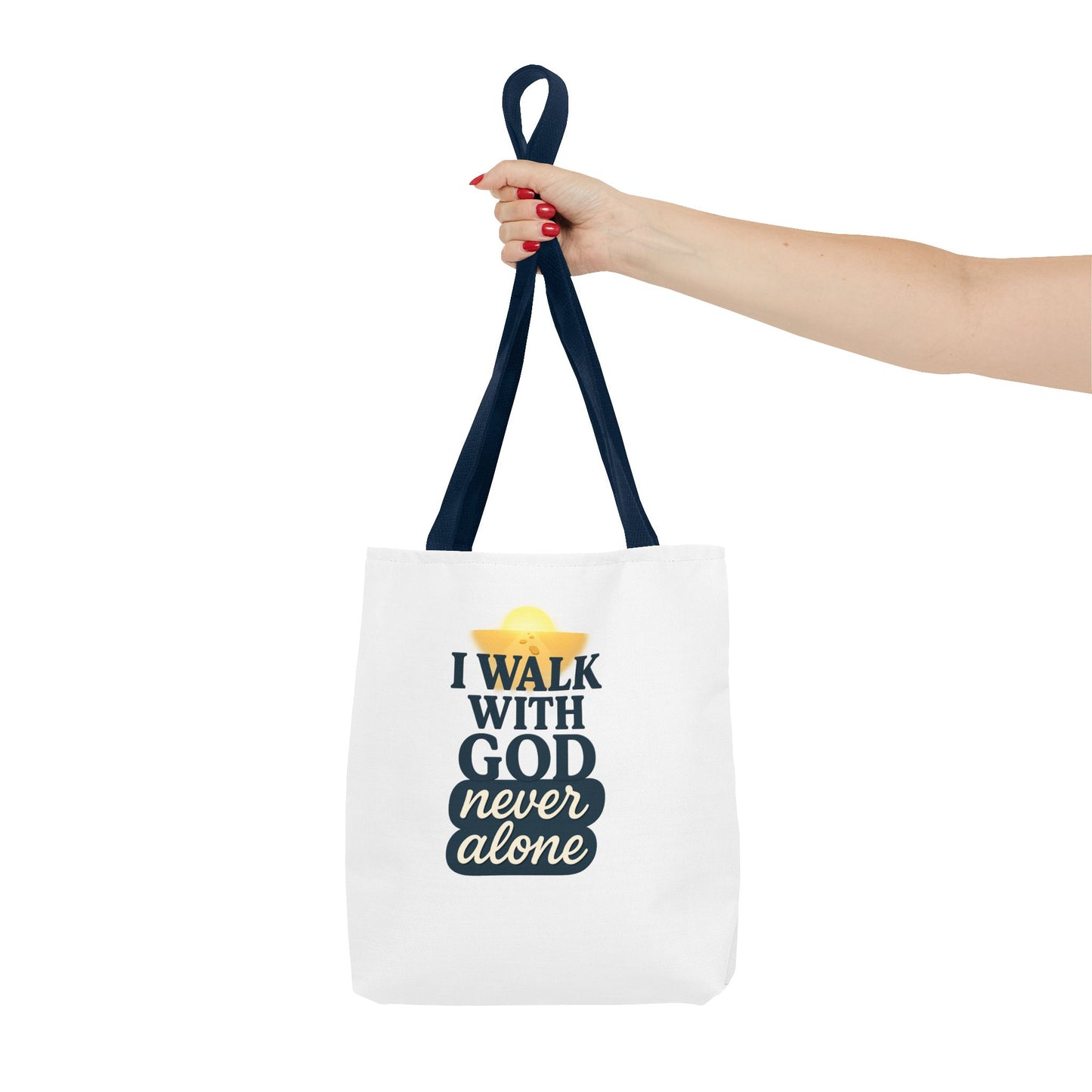 Inspirational Tote Bag - I Walk with God Never Alone, Faith Gift, Motivational Bag, Scripture Tote, Church Accessory, Christian Merchandise