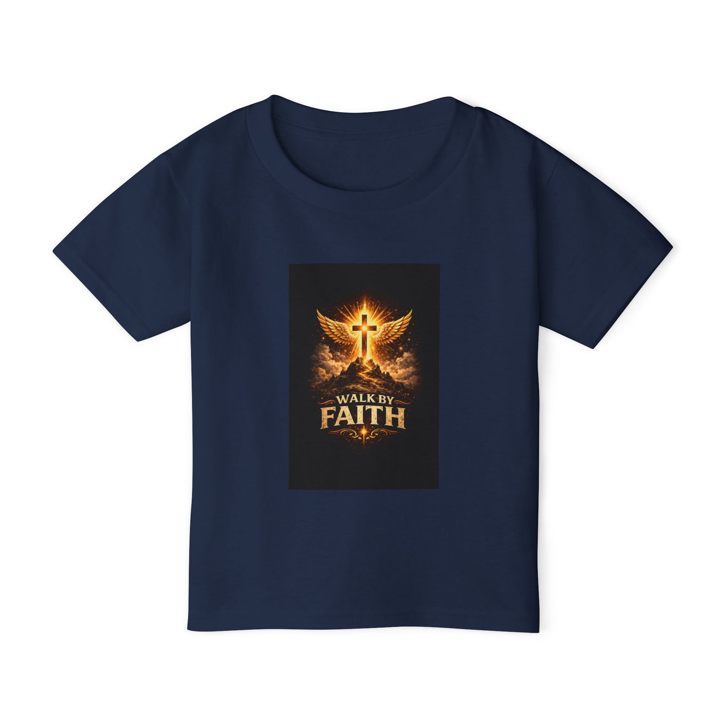 Toddler T‑Shirt — Walk By Faith Golden Cross & Wings Christian Shirt