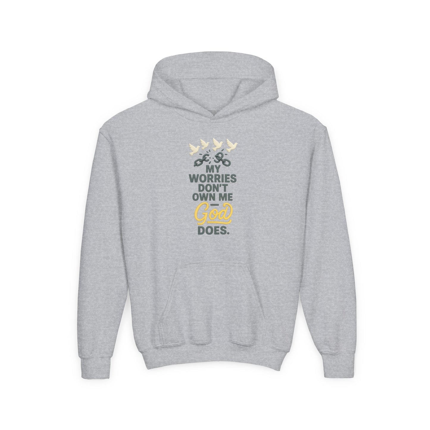 Inspirational Youth Hoodie – My Worries Don’t Own Me, God Does | Faith-Based Sweatshirt