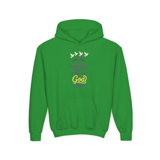 Inspirational Youth Hoodie – My Worries Don’t Own Me, God Does | Faith-Based Sweatshirt