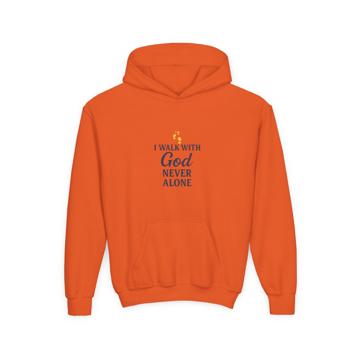 Youth Faith Hoodie – “I Walk With God Never Alone”  Cozy Christian Sweatshirt for Kids