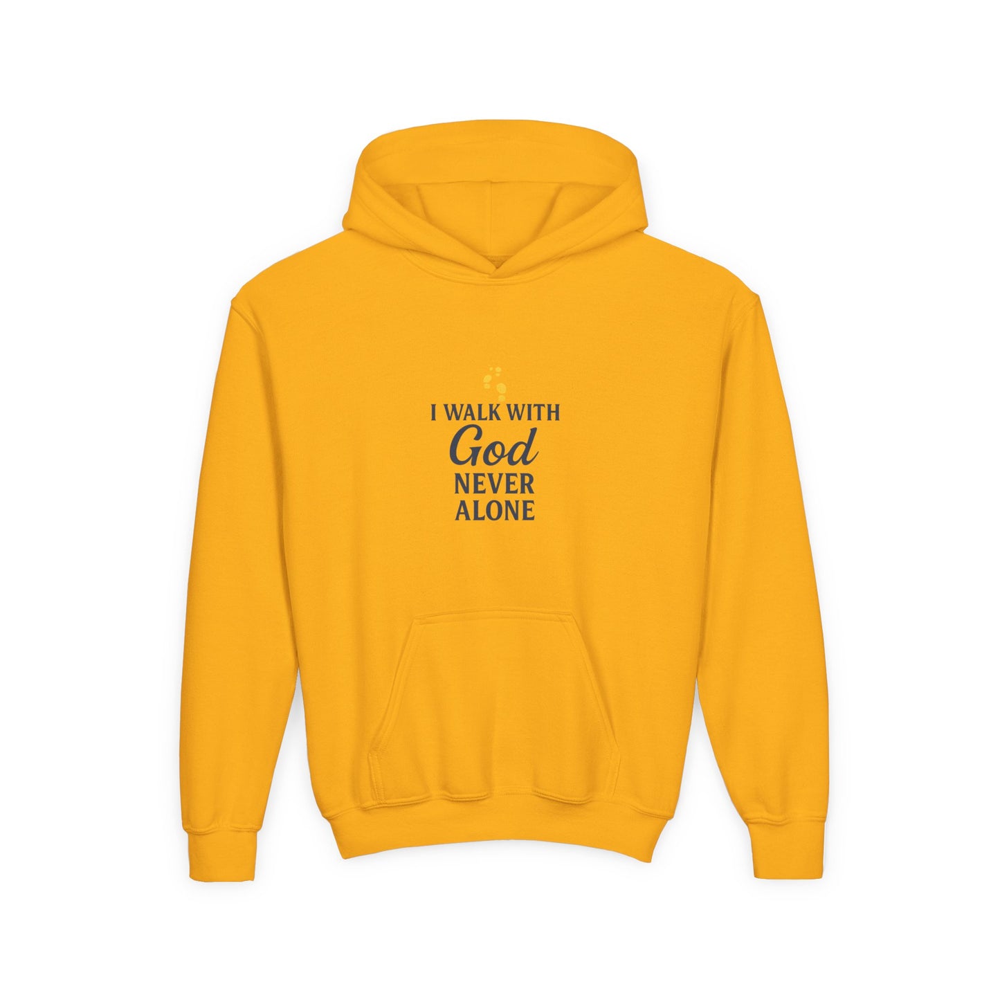 Youth Faith Hoodie – “I Walk With God Never Alone”  Cozy Christian Sweatshirt for Kids