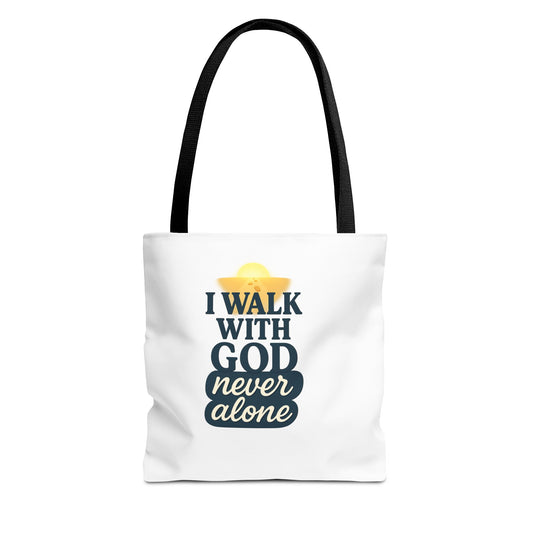 Inspirational Tote Bag - I Walk with God Never Alone, Faith Gift, Motivational Bag, Scripture Tote, Church Accessory, Christian Merchandise
