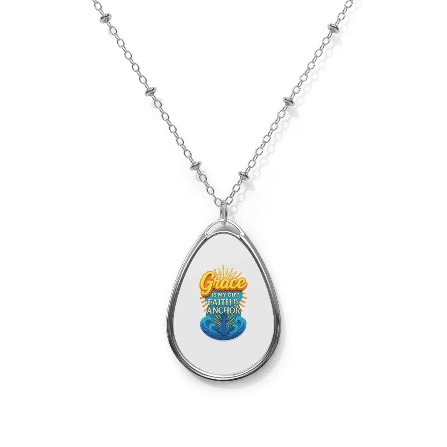 Grace Is My Gift – Inspirational Oval Pendant Necklace