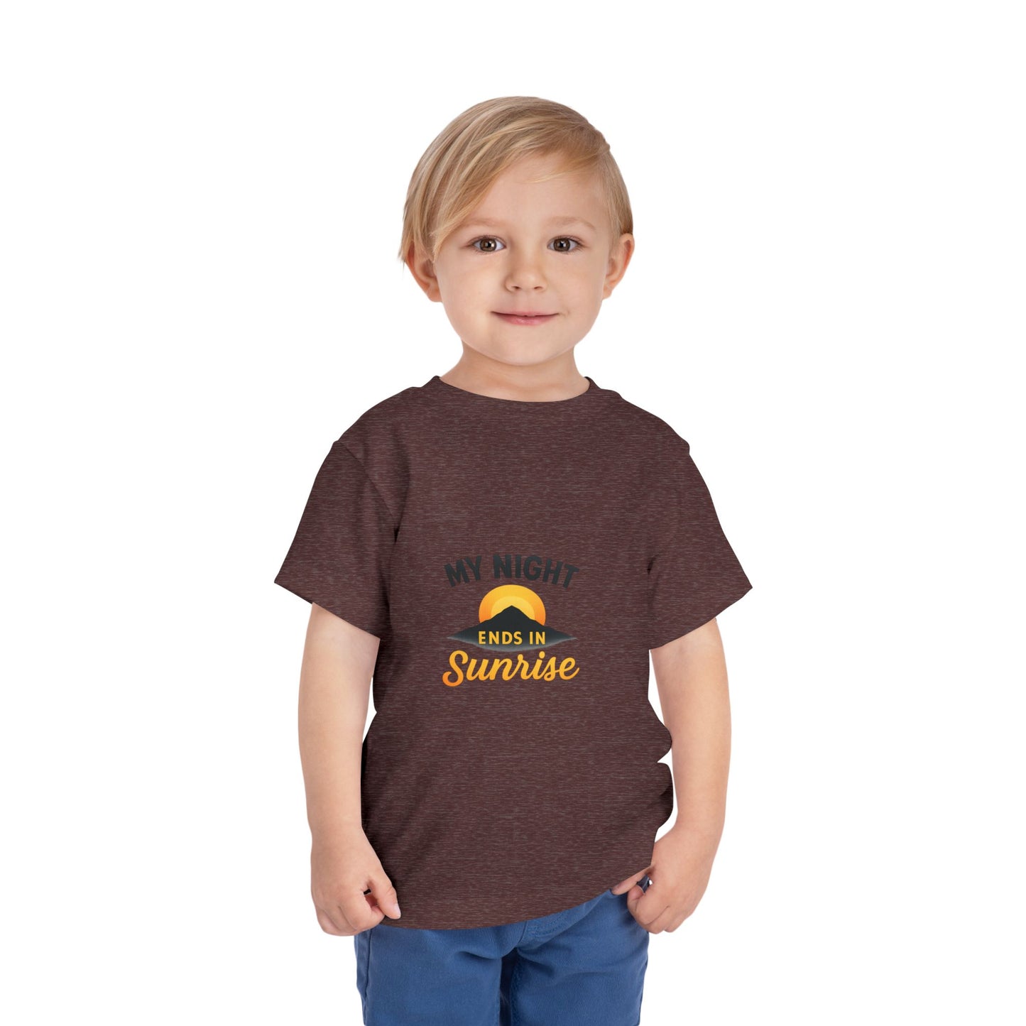 Toddler Tee — My Night Ends in Sunrise, Cute Sunrise Graphic Shirt