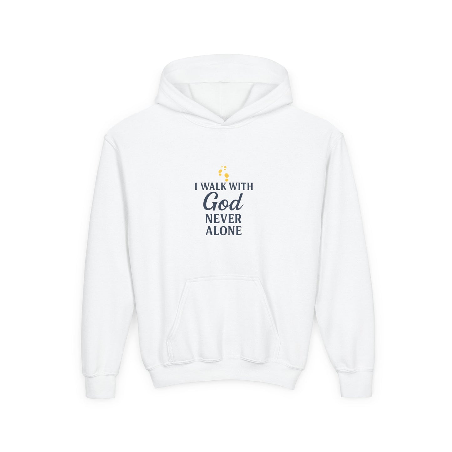 Youth Faith Hoodie – “I Walk With God Never Alone”  Cozy Christian Sweatshirt for Kids